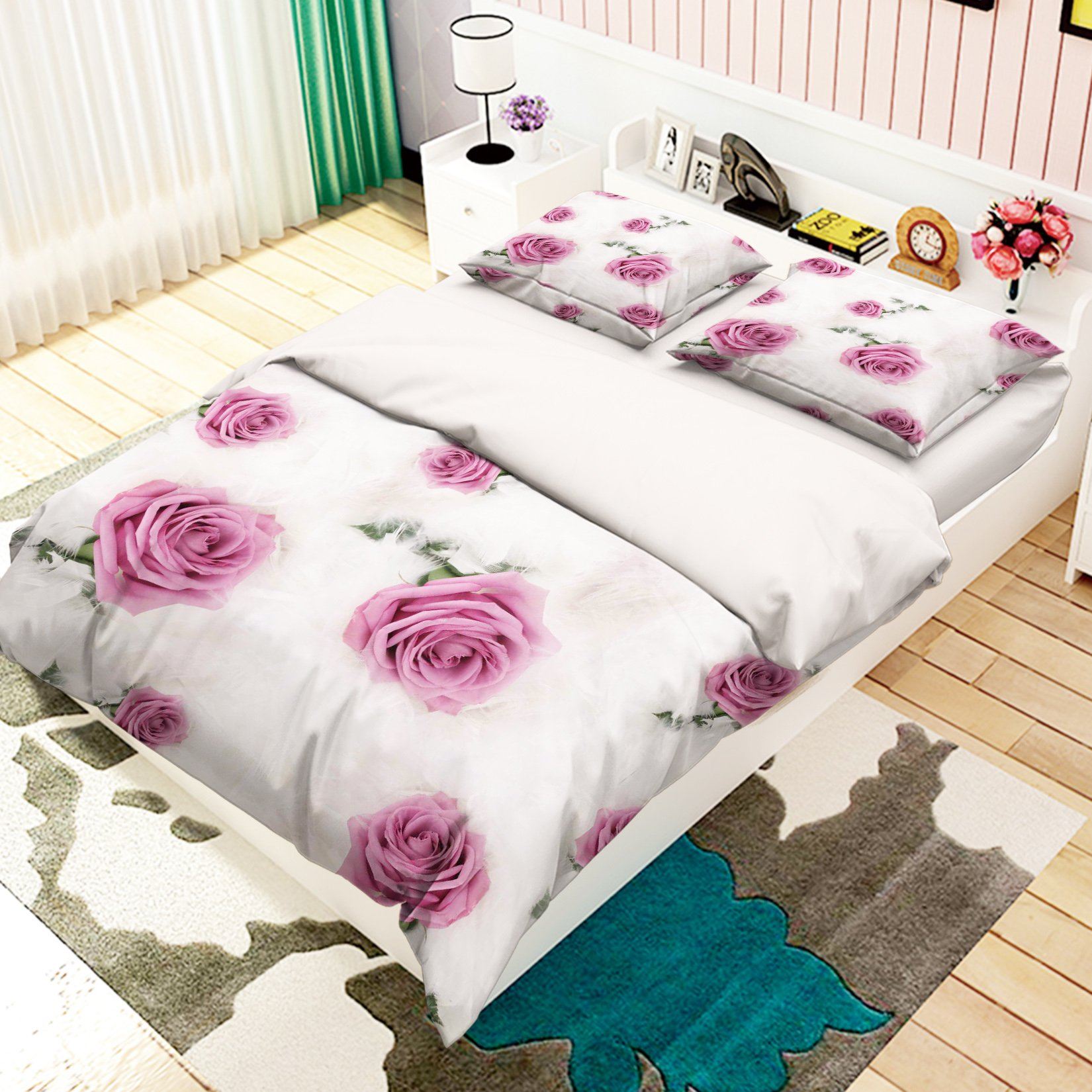 3D Feathers Roses 149 Bed Pillowcases Quilt Wallpaper AJ Wallpaper 