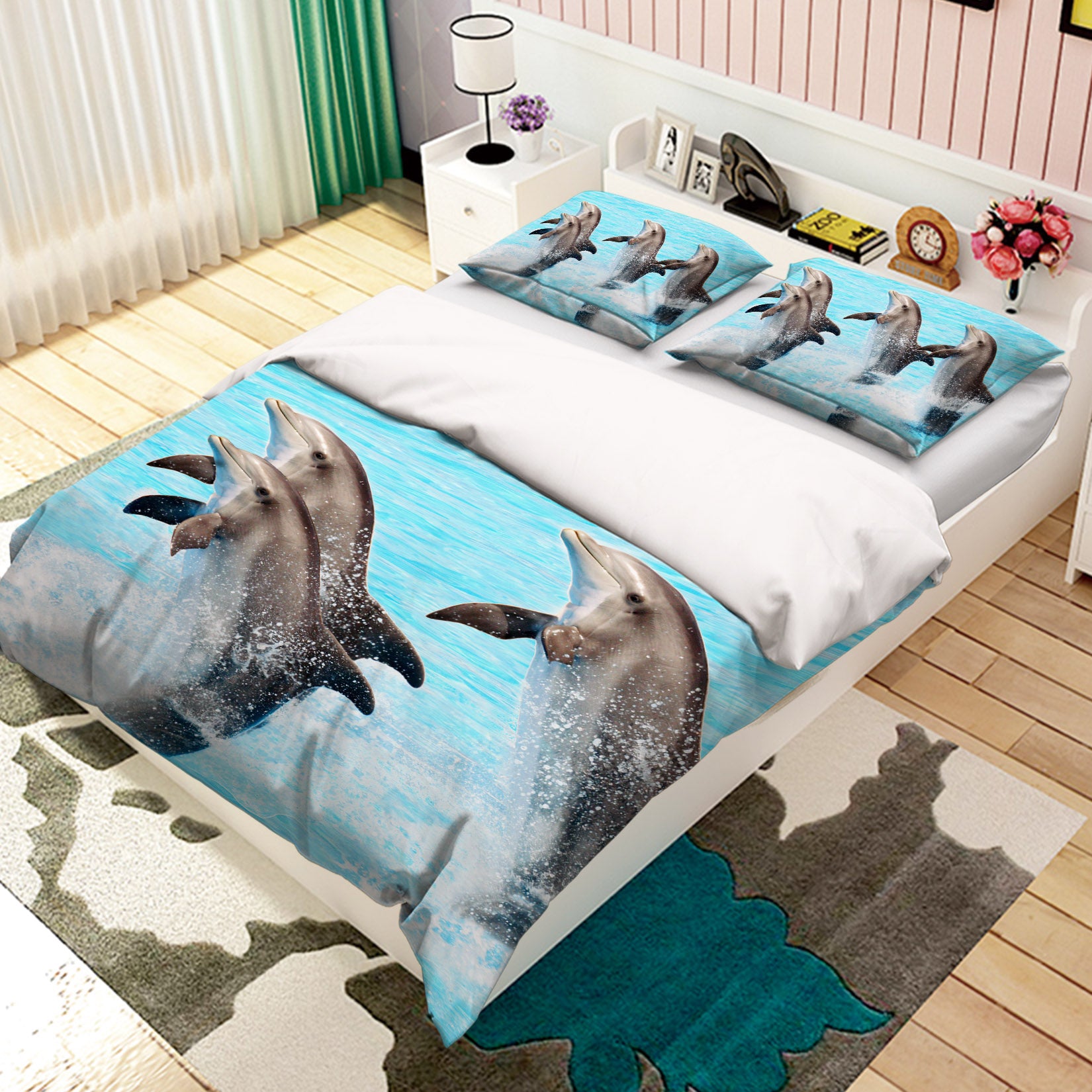 3D Dolphin Jump 19222 Bed Pillowcases Quilt