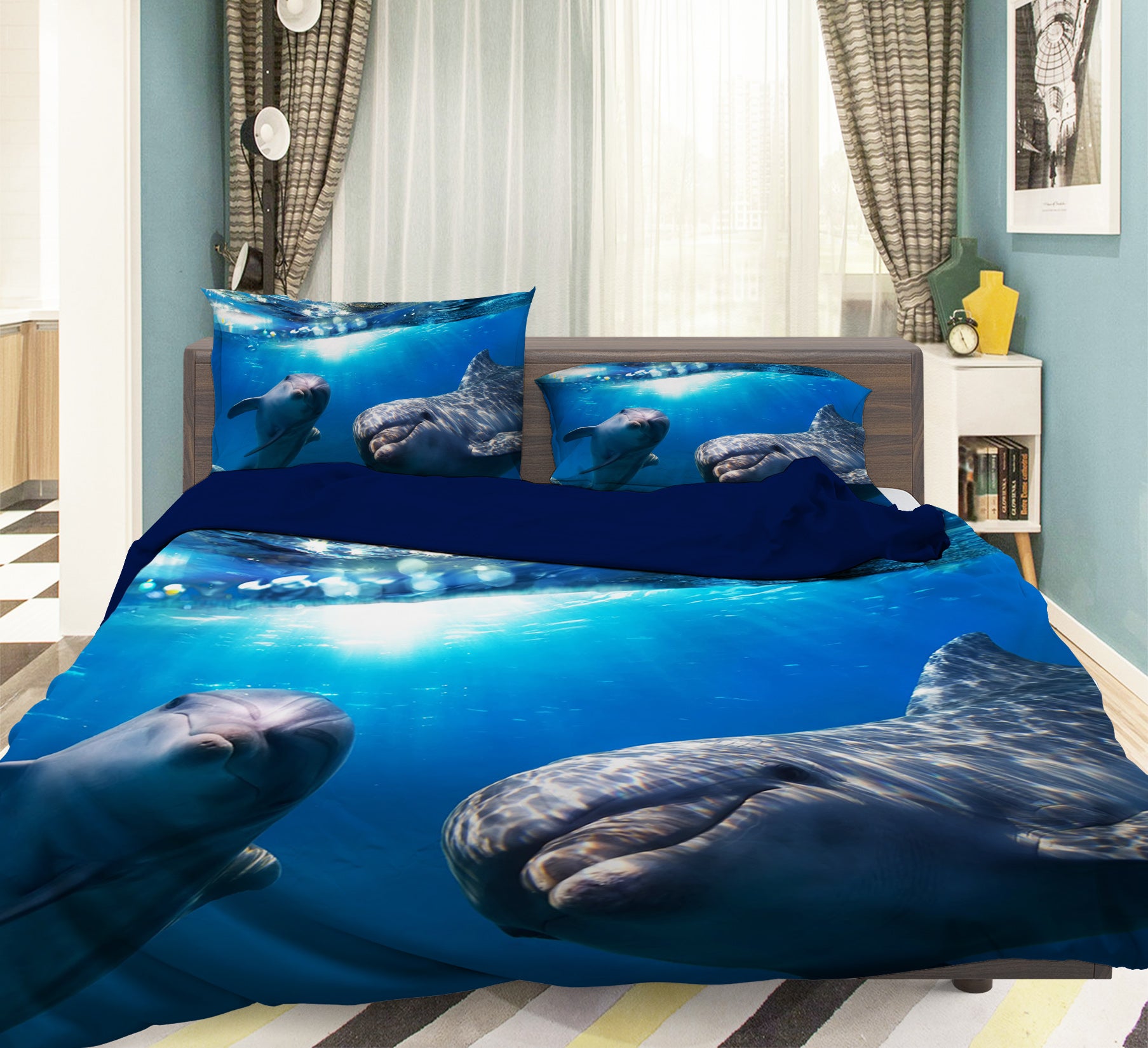 3D Cute Dolphin 038 Bed Pillowcases Quilt