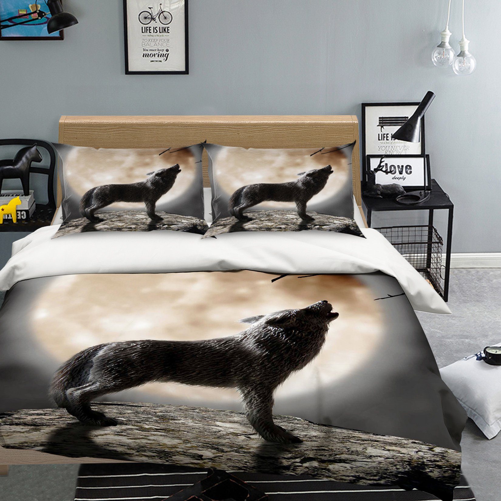 3D Moon Wolf 007 Bed Pillowcases Quilt Wallpaper AJ Wallpaper 