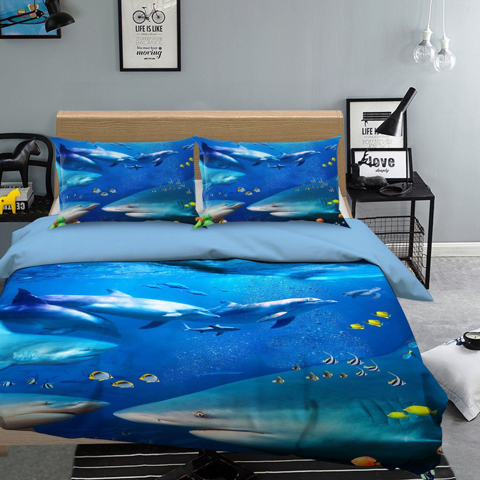 3D Shark Dolphins 217 Bed Pillowcases Quilt Wallpaper AJ Wallpaper 