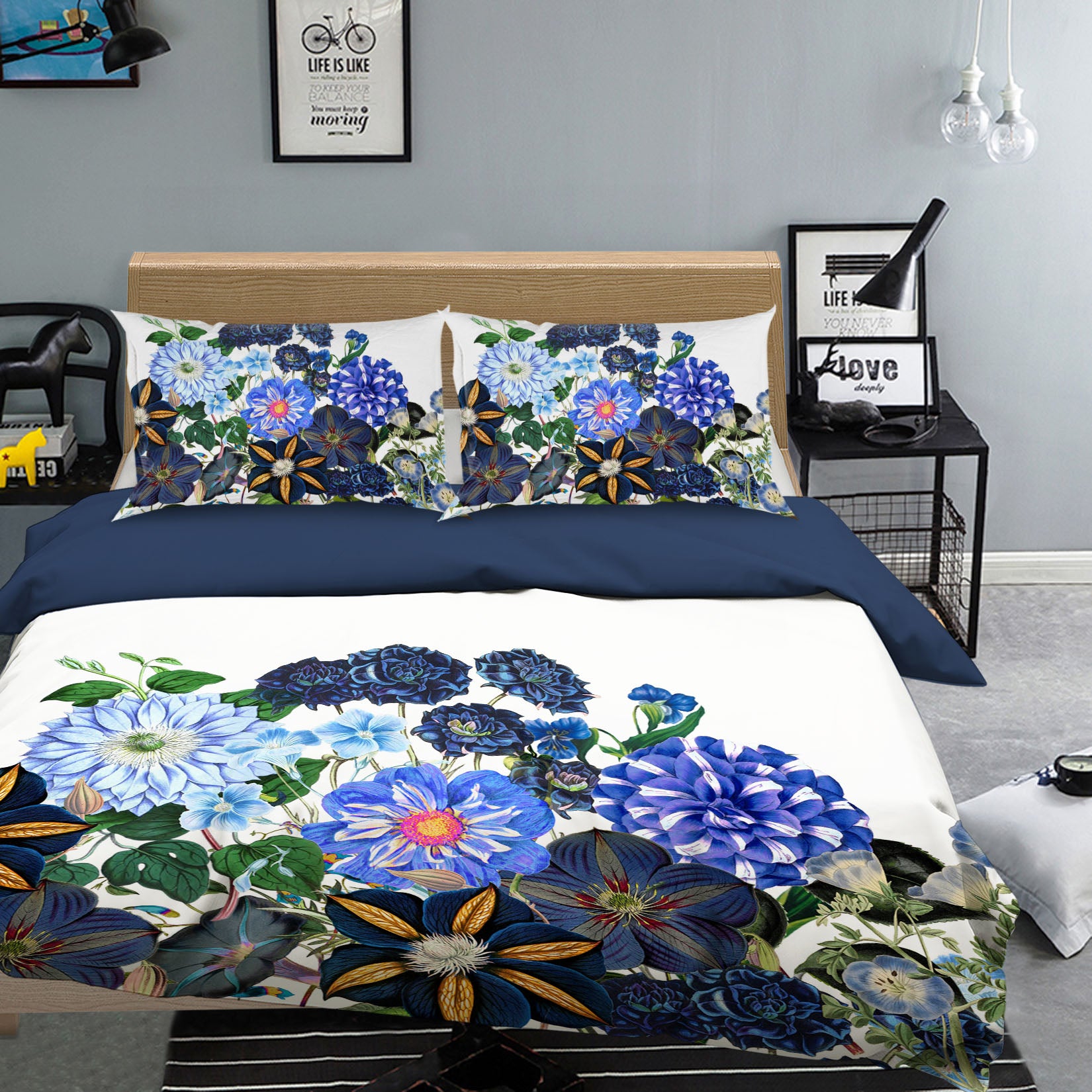 3D Blue Lotus 043 Uta Naumann Bedding Bed Pillowcases Quilt