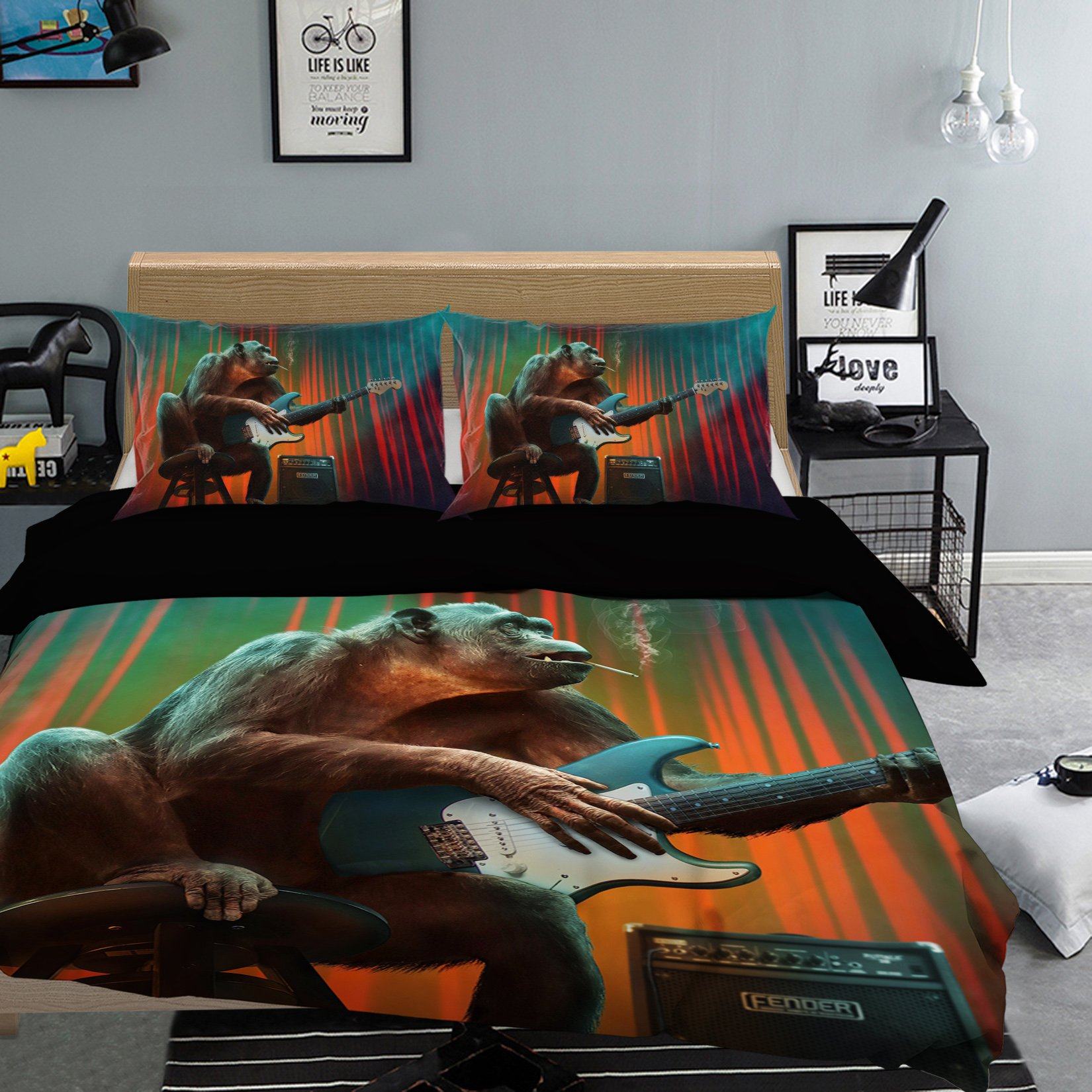 3D Orangutan Playing Guitar 1978 Bed Pillowcases Quilt Quiet Covers AJ Creativity Home 
