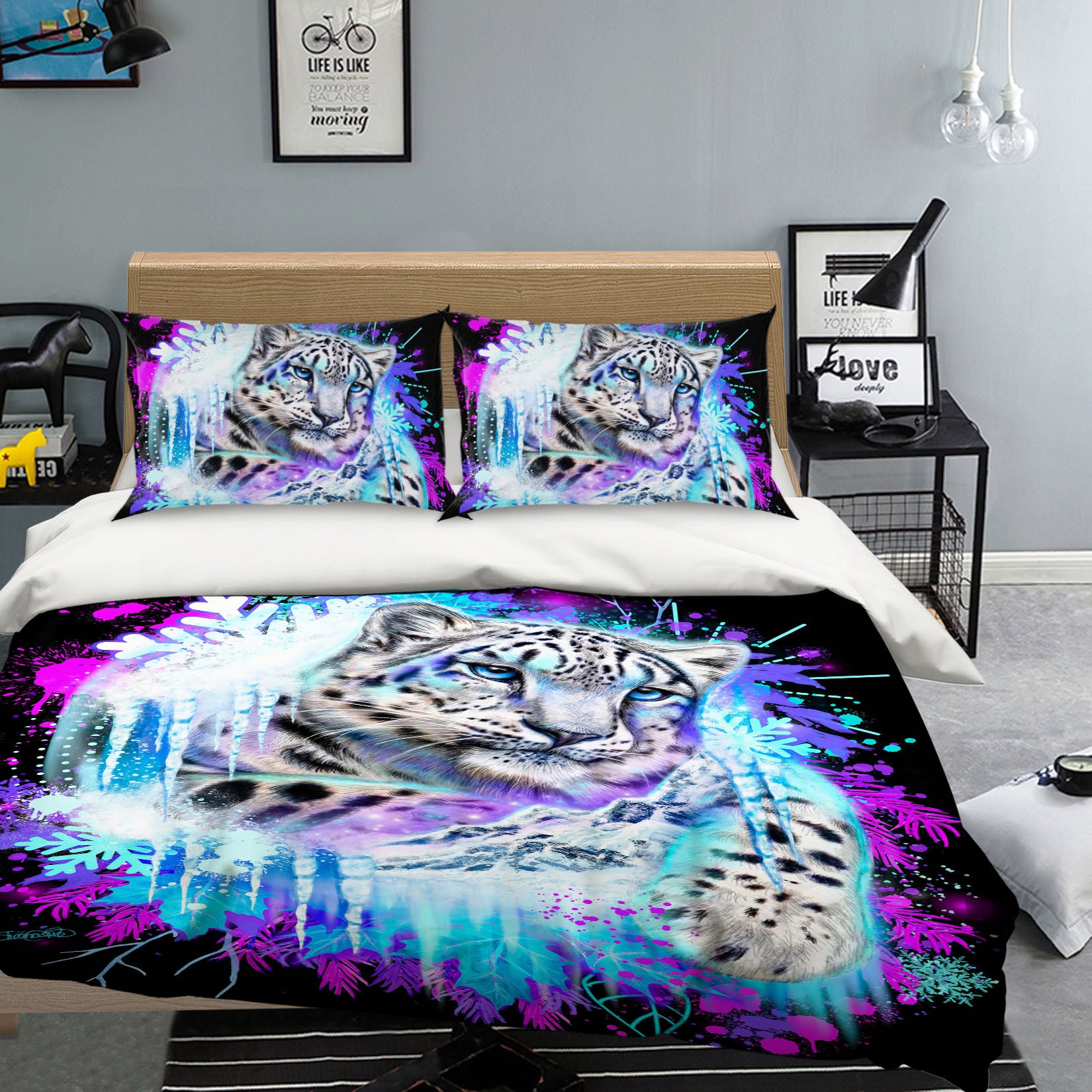 3D Snowflake Leopard 8608 Sheena Pike Bedding Bed Pillowcases Quilt Cover Duvet Cover