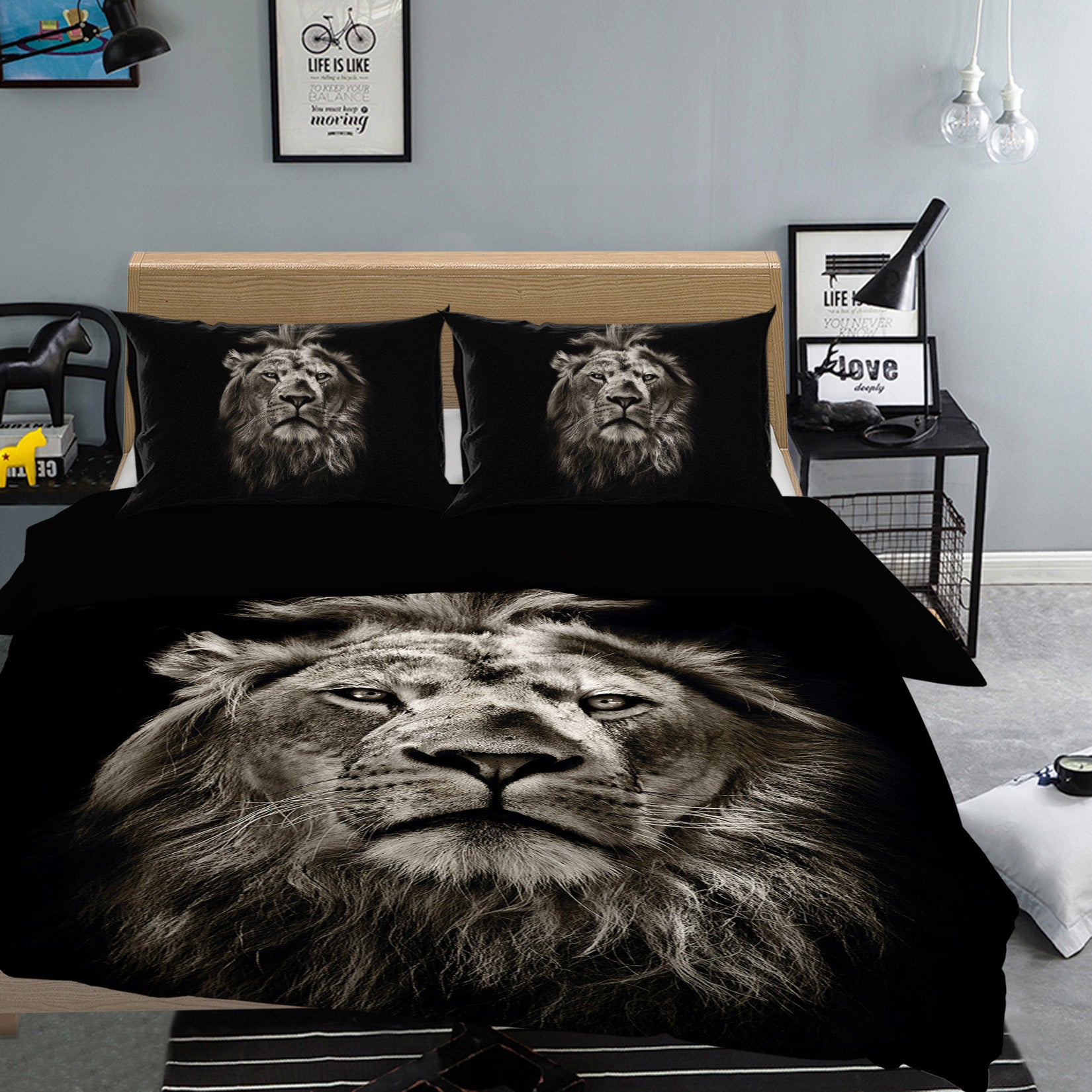 3D Black Lion 100 Bed Pillowcases Quilt