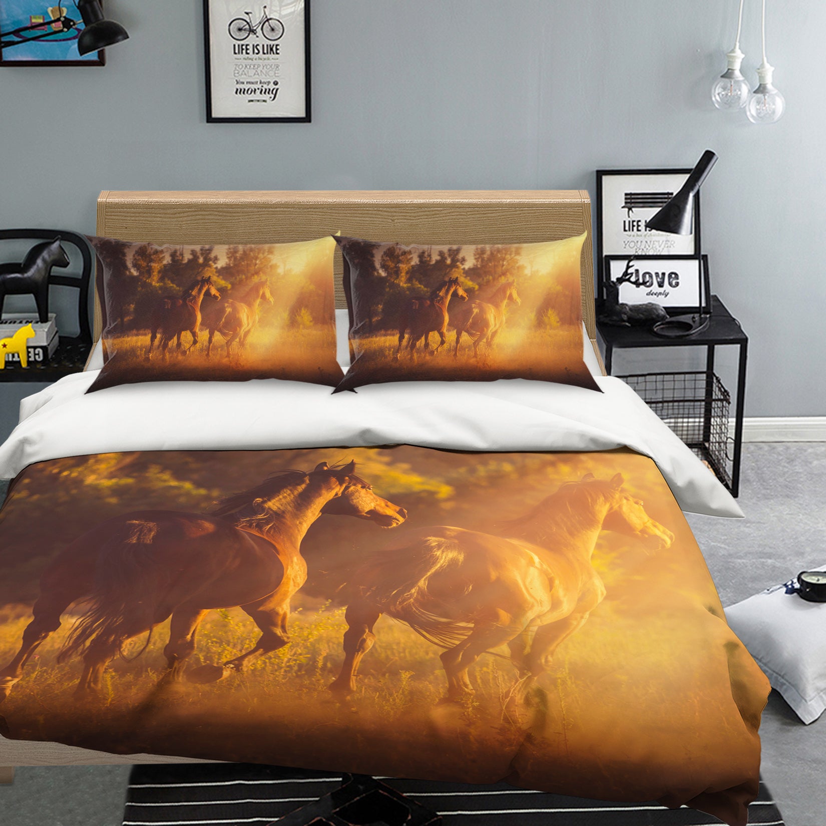 3D Two Horses 19210 Bed Pillowcases Quilt