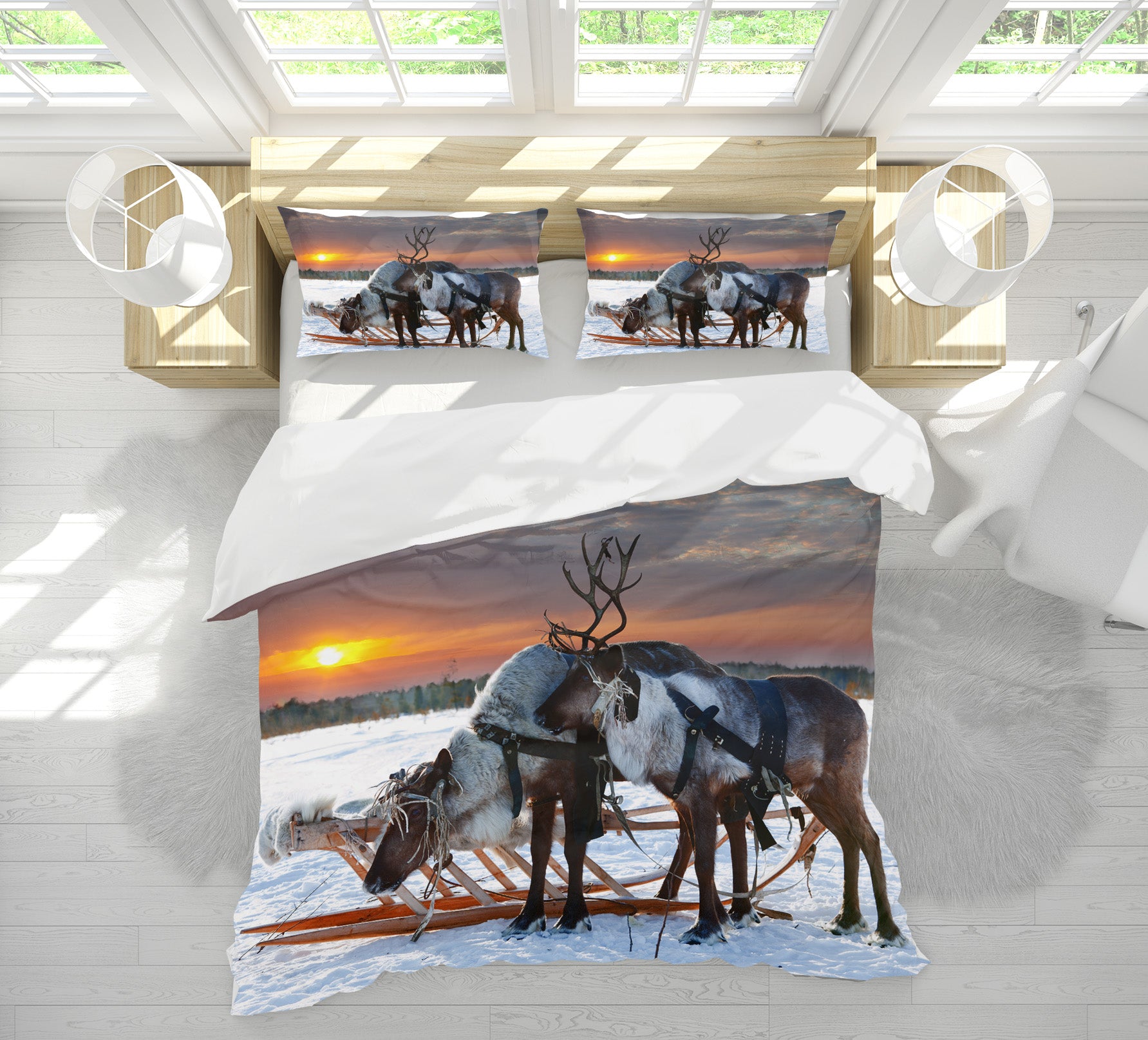 3D Elk Sled 21008 Bed Pillowcases Quilt