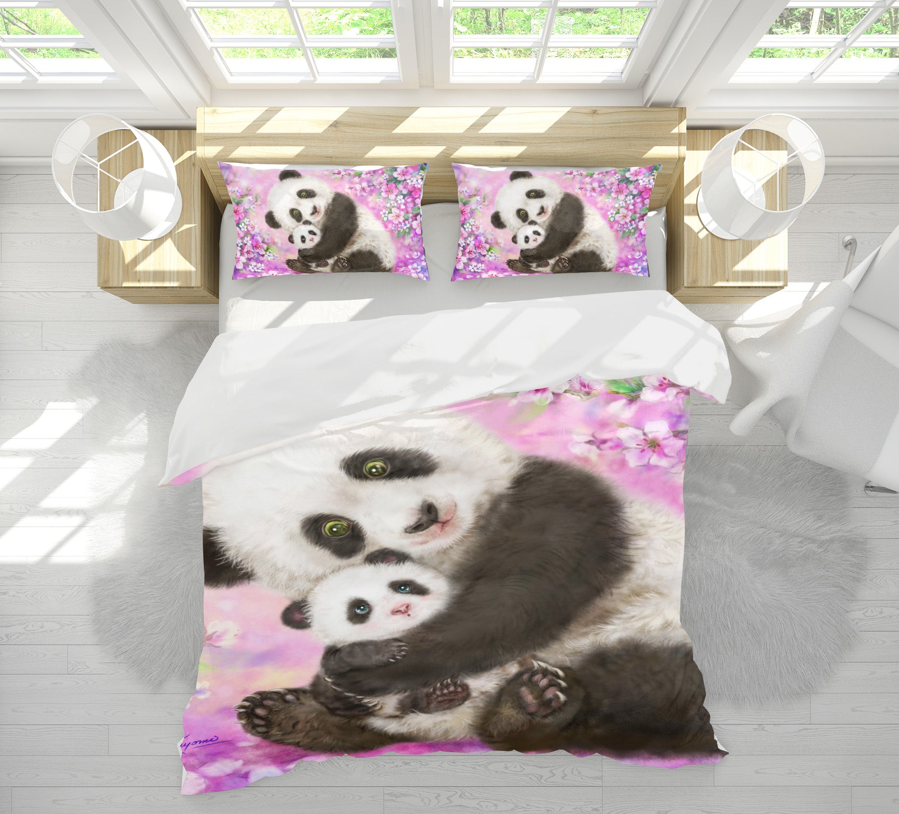 3D Pink Flower Panda 5844 Kayomi Harai Bedding Bed Pillowcases Quilt Cover Duvet Cover