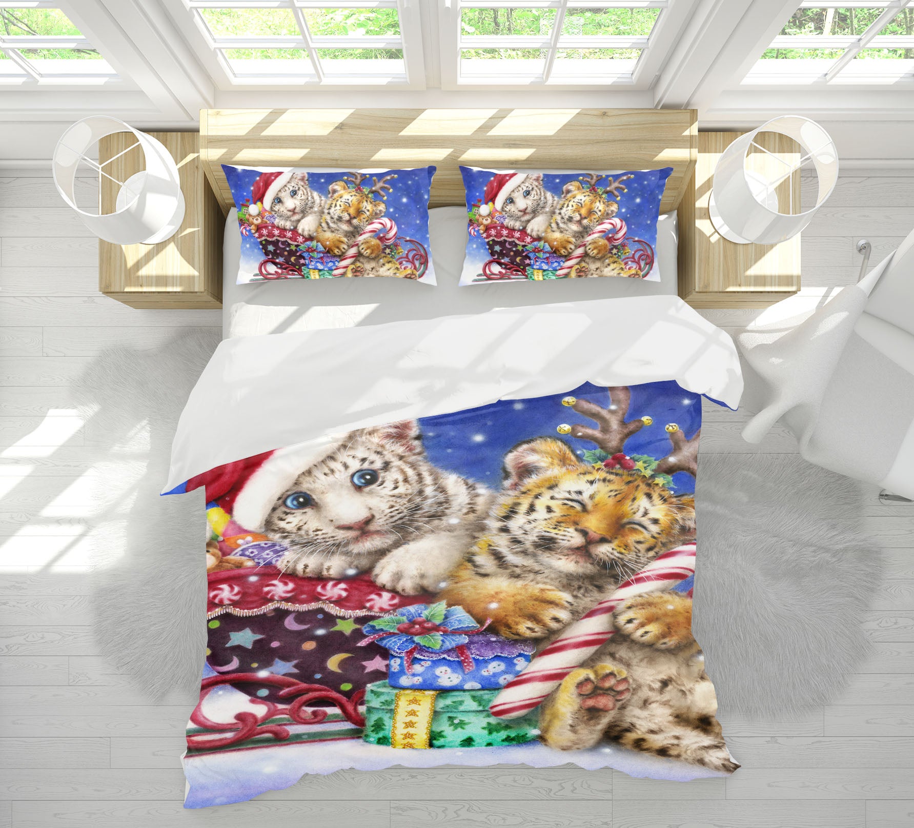 3D Christmas Lion Tiger 5856 Kayomi Harai Bedding Bed Pillowcases Quilt Cover Duvet Cover