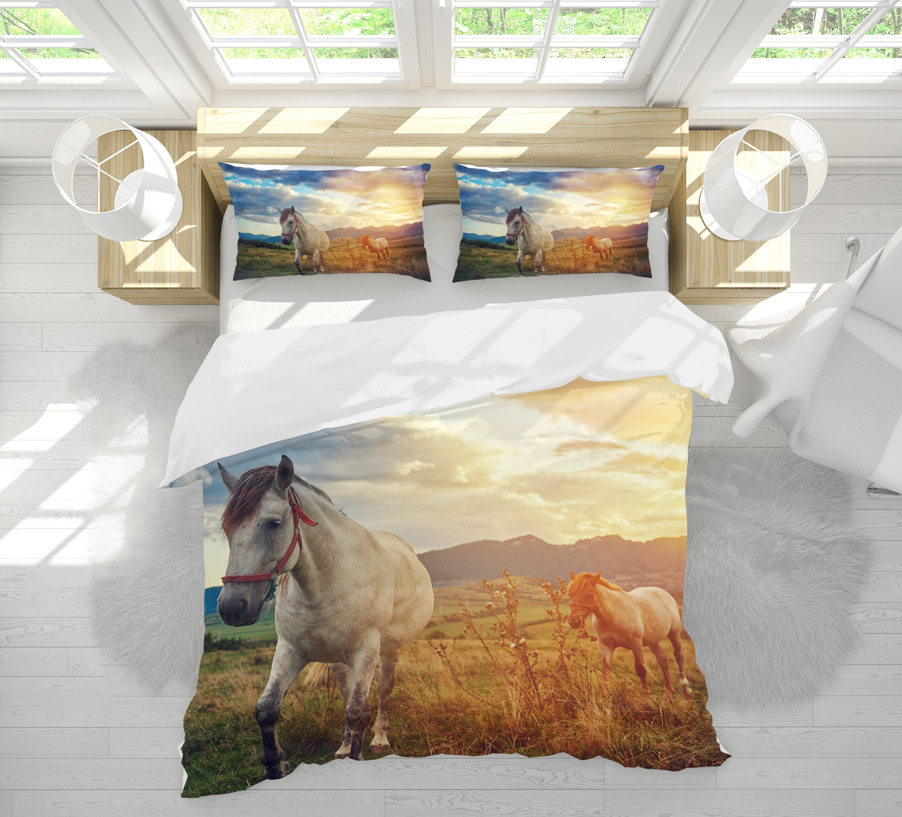 3D Horse Grass 19232 Bed Pillowcases Quilt