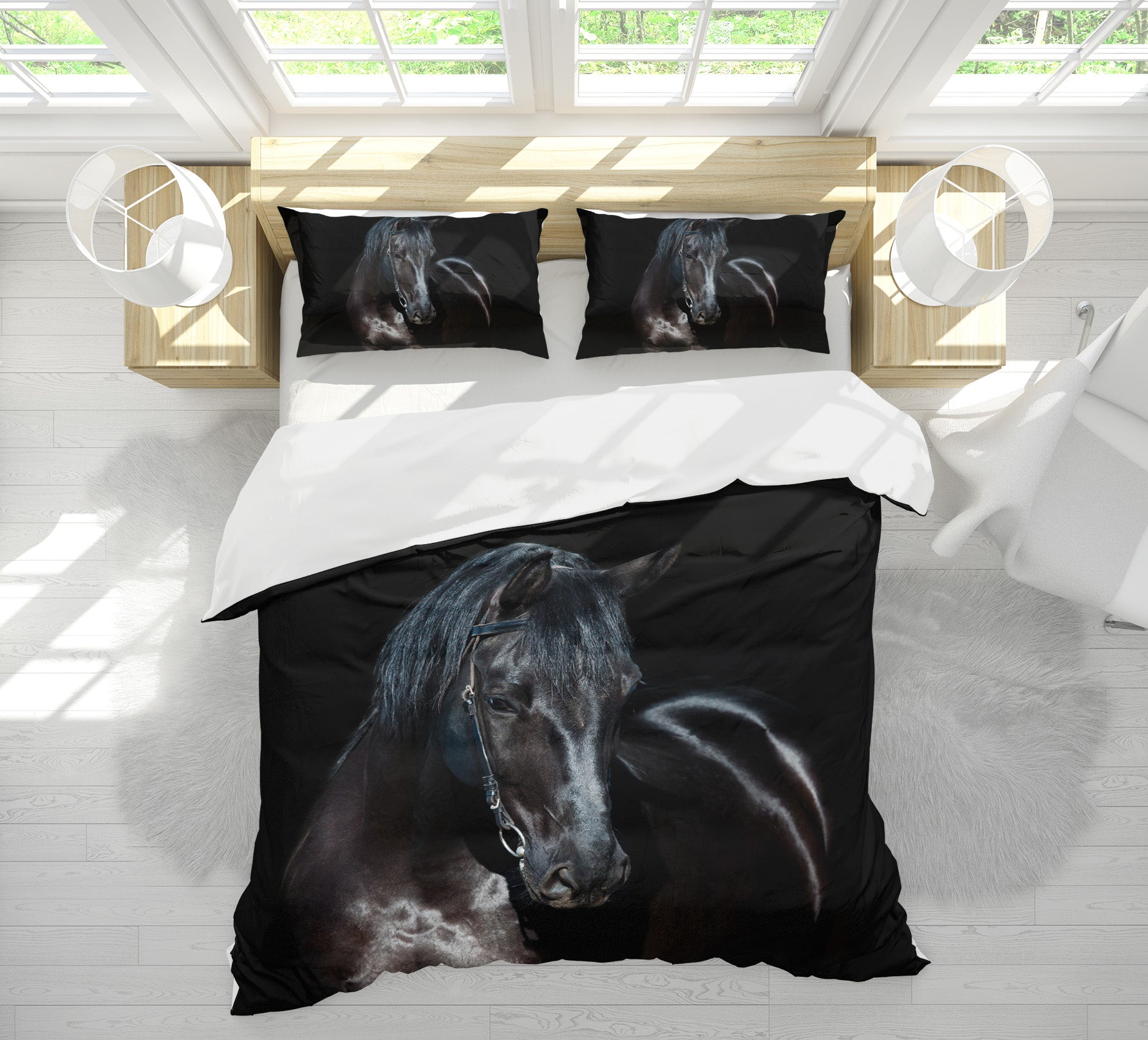 3D Black Horse 19214 Bed Pillowcases Quilt