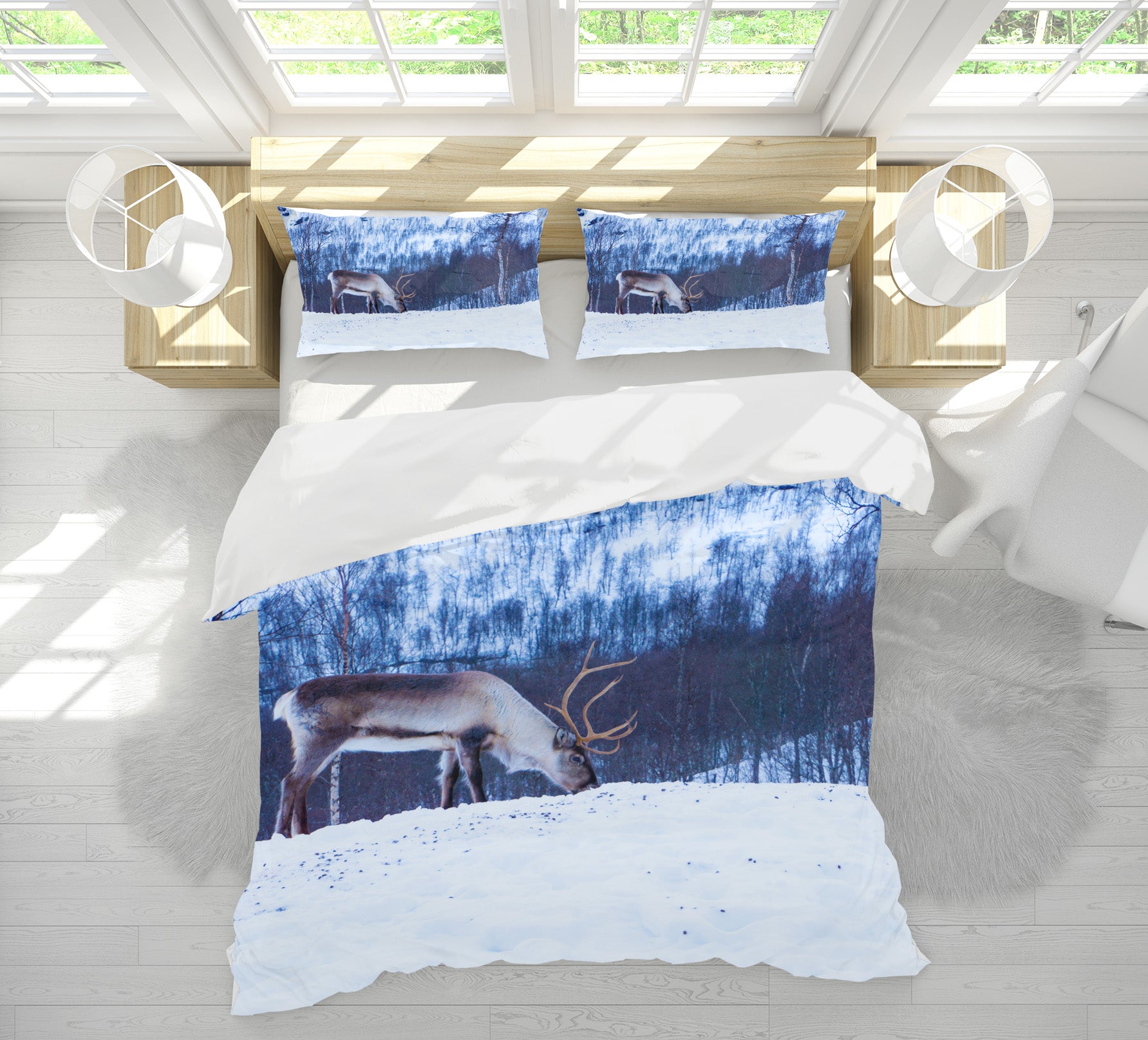 3D Elk Snow 21034 Bed Pillowcases Quilt