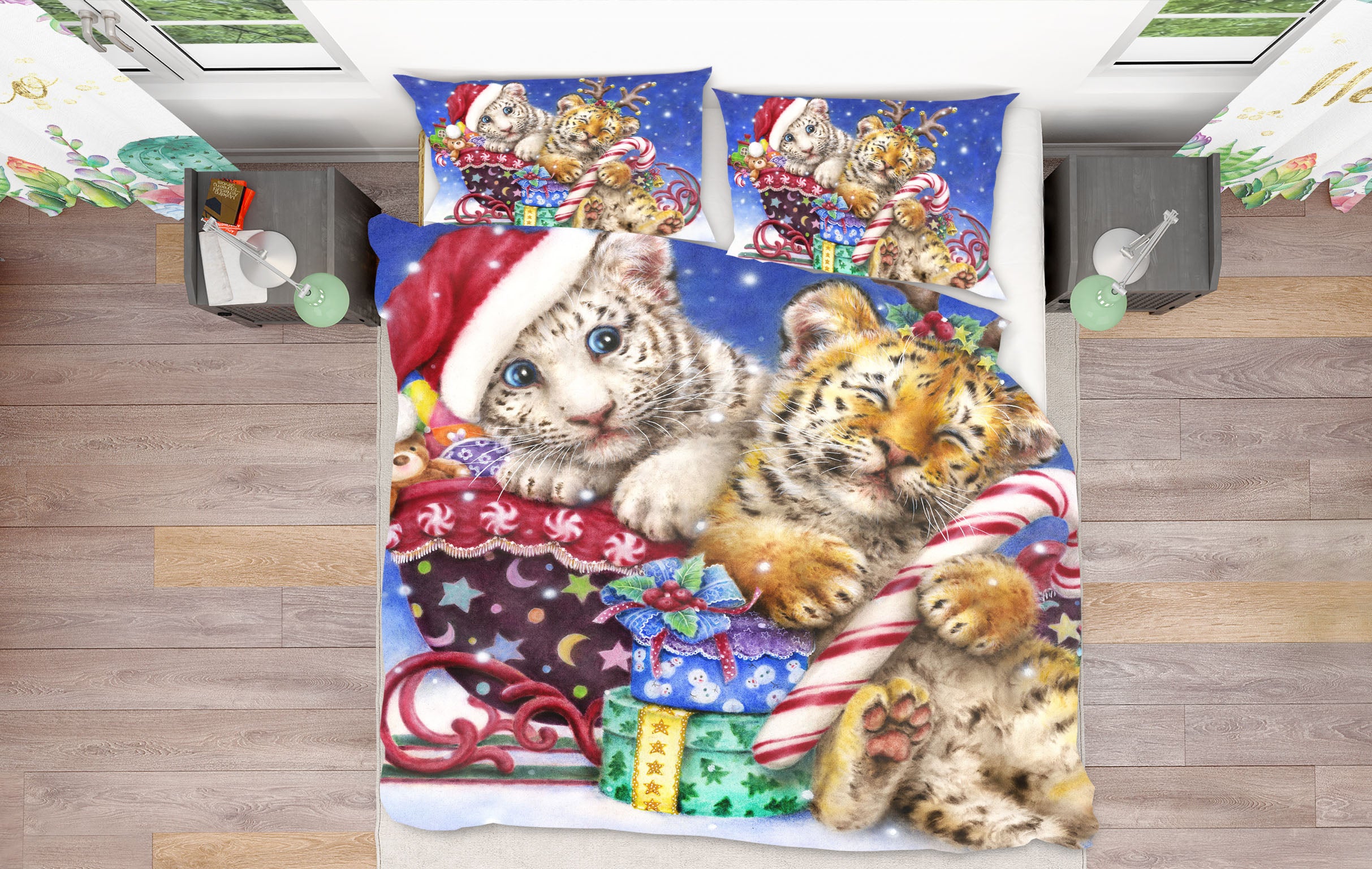 3D Christmas Lion Tiger 5856 Kayomi Harai Bedding Bed Pillowcases Quilt Cover Duvet Cover