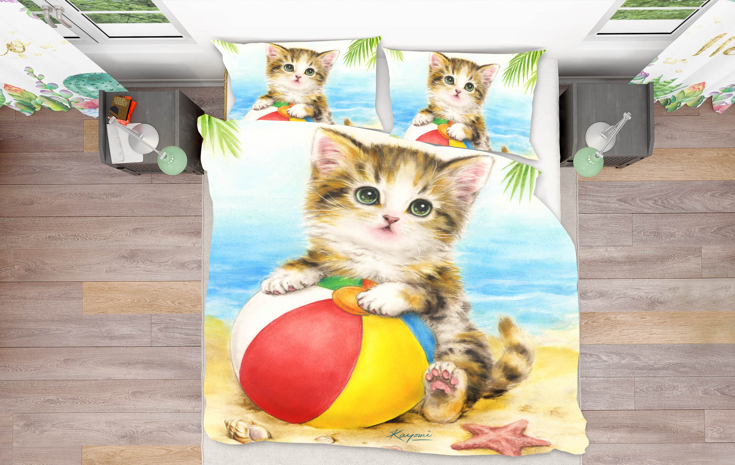 3D Beach Cat Ball 5812 Kayomi Harai Bedding Bed Pillowcases Quilt Cover Duvet Cover