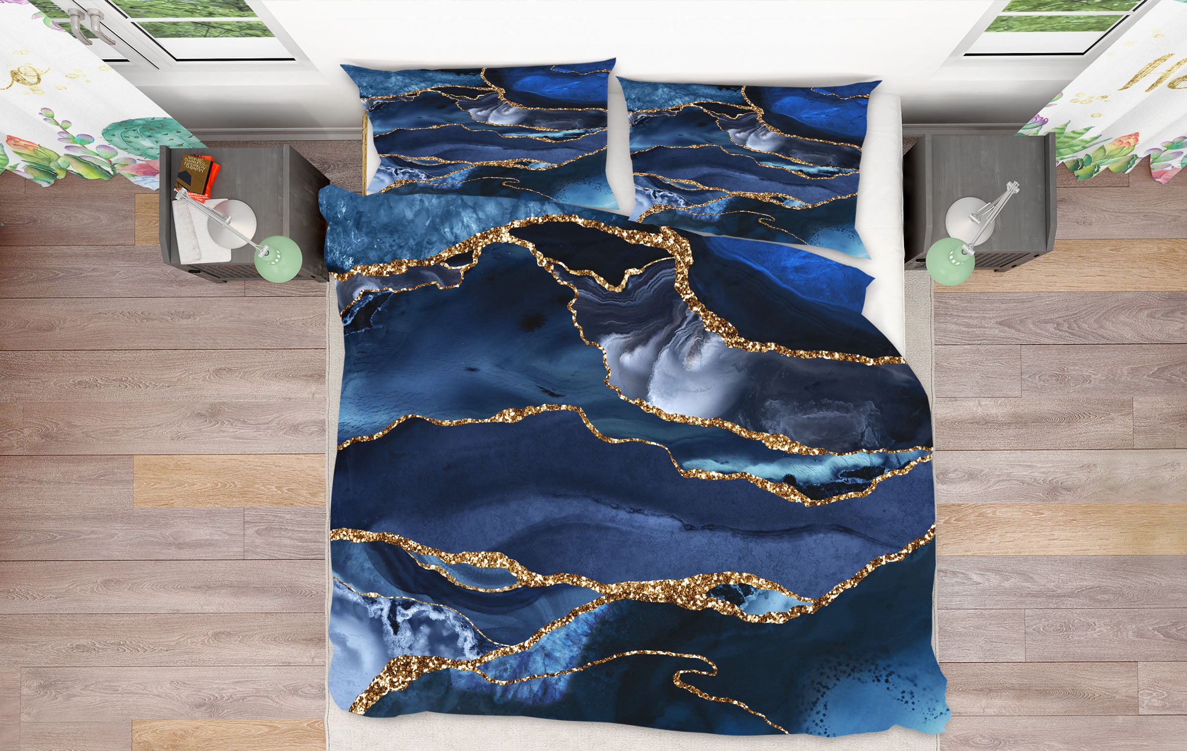 3D Dark Blue Gold Rim Marble 18128 Uta Naumann Bedding Bed Pillowcases Quilt