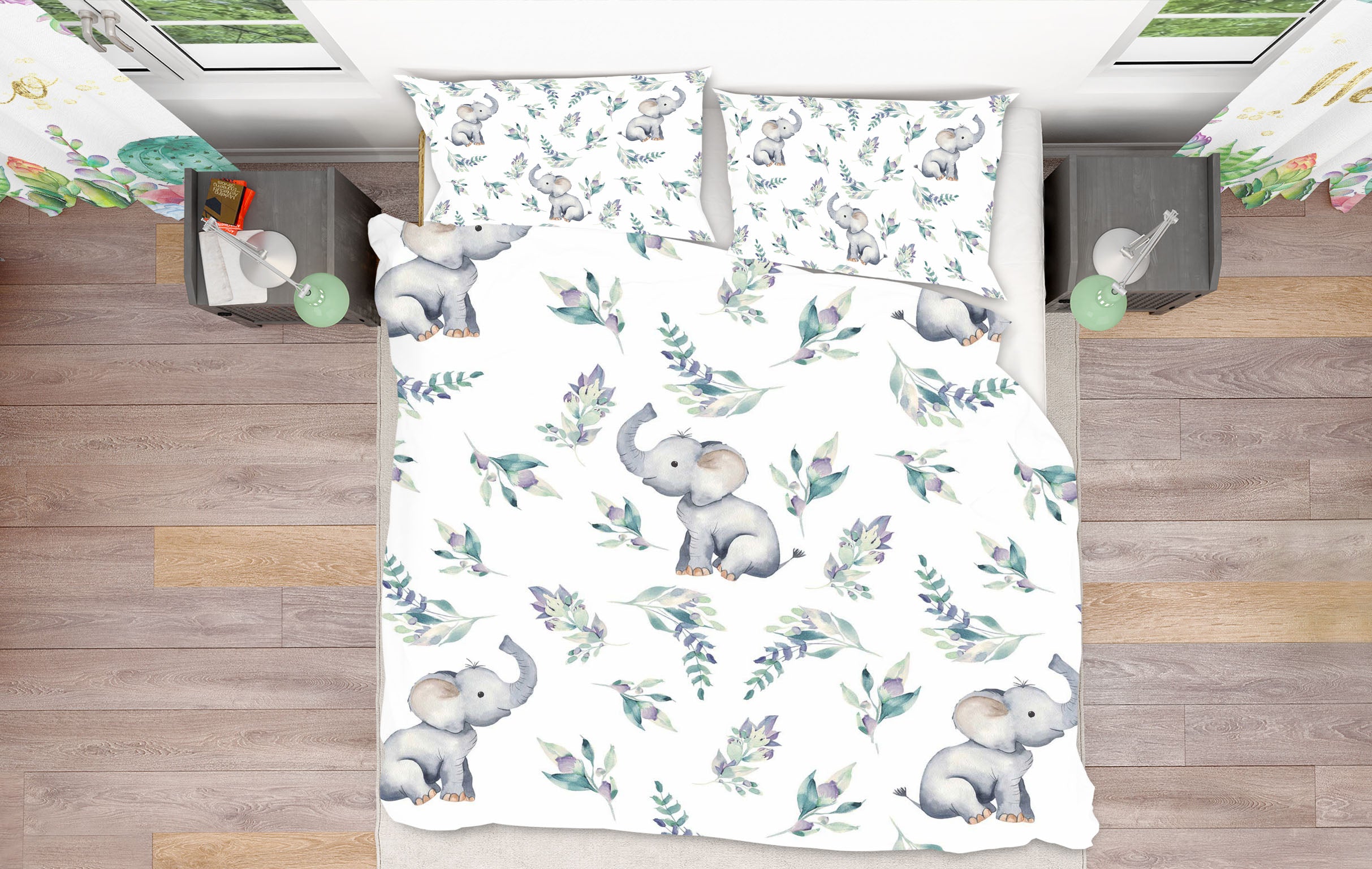 3D Elephant Flower 220 Uta Naumann Bedding Bed Pillowcases Quilt