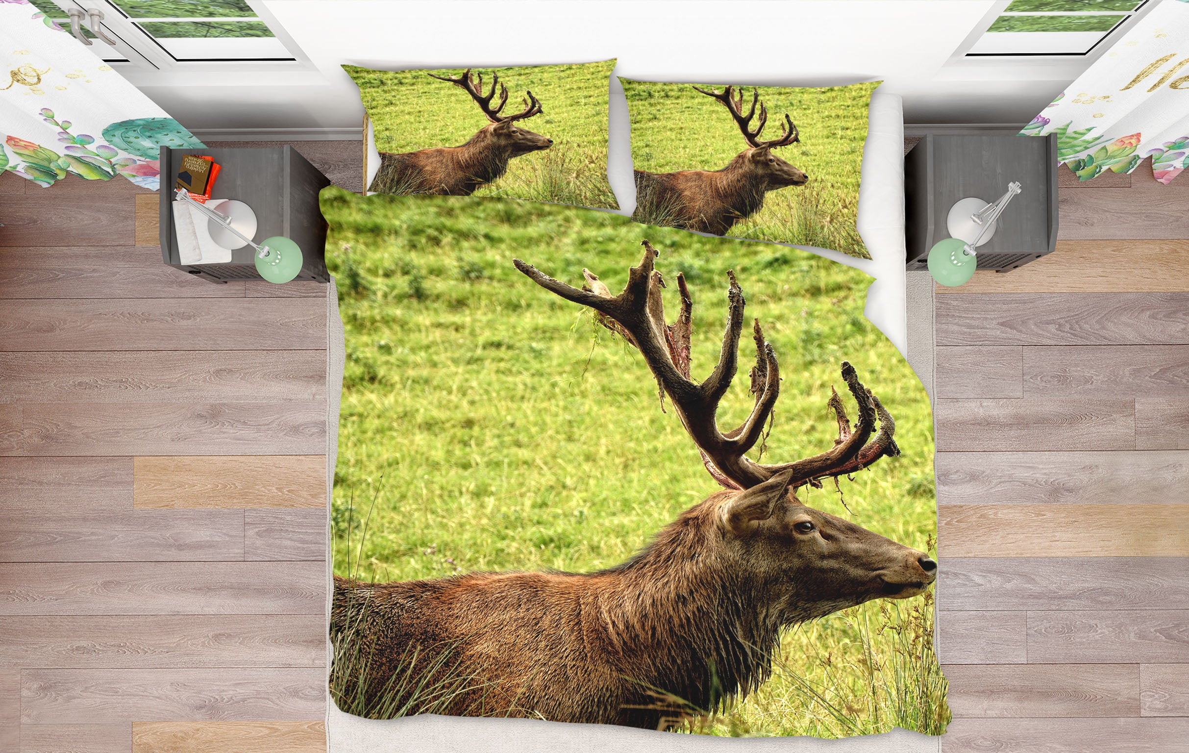 3D Elk Grass 21061 Bed Pillowcases Quilt