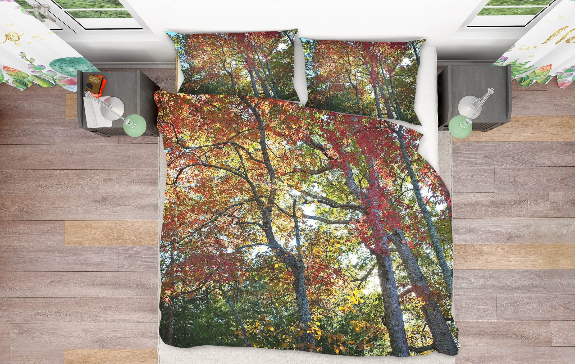 3D Forest Red Leaves 2123 Kathy Barefield Bedding Bed Pillowcases Quilt Quiet Covers AJ Creativity Home 