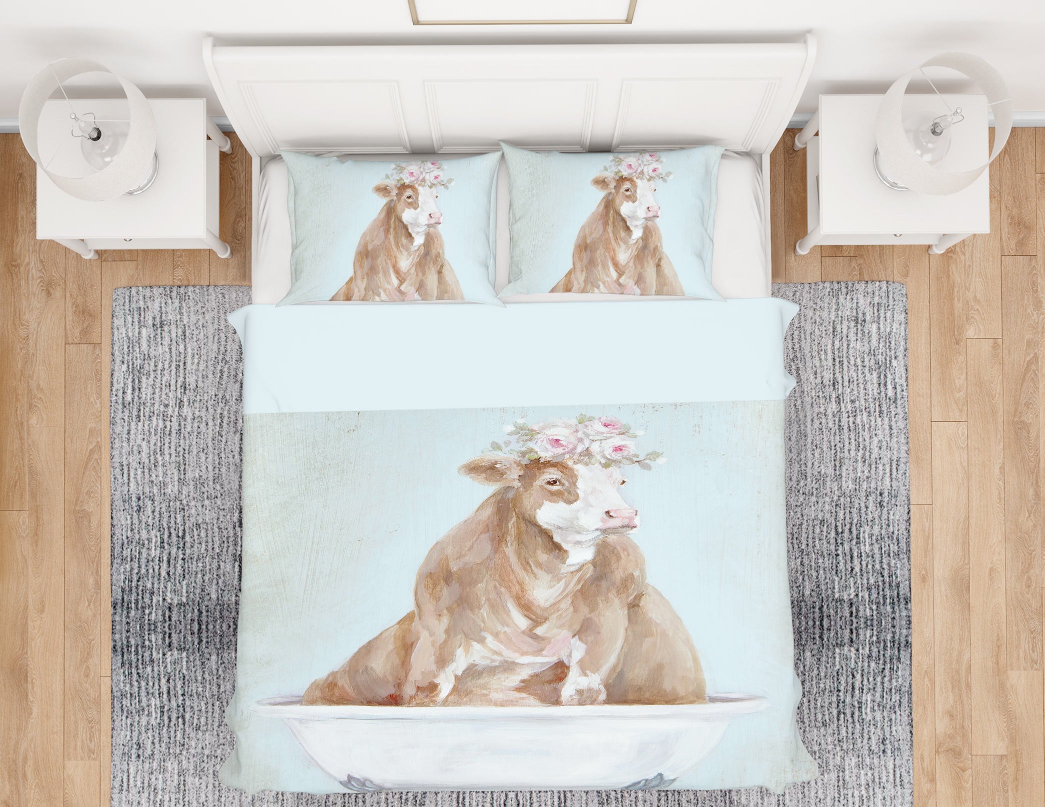 3D Wreath Cow Bathtub 2080 Debi Coules Bedding Bed Pillowcases Quilt