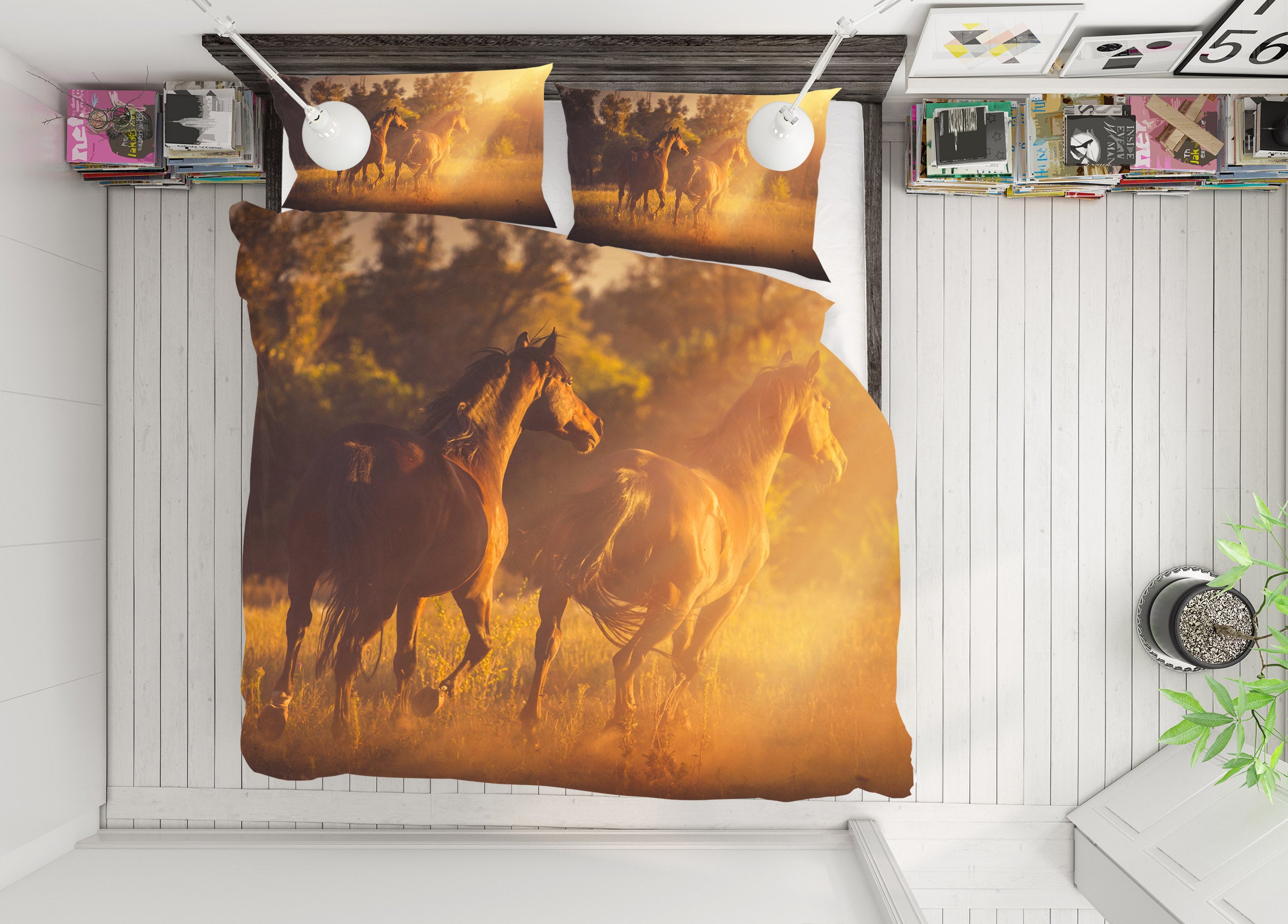 3D Two Horses 19210 Bed Pillowcases Quilt