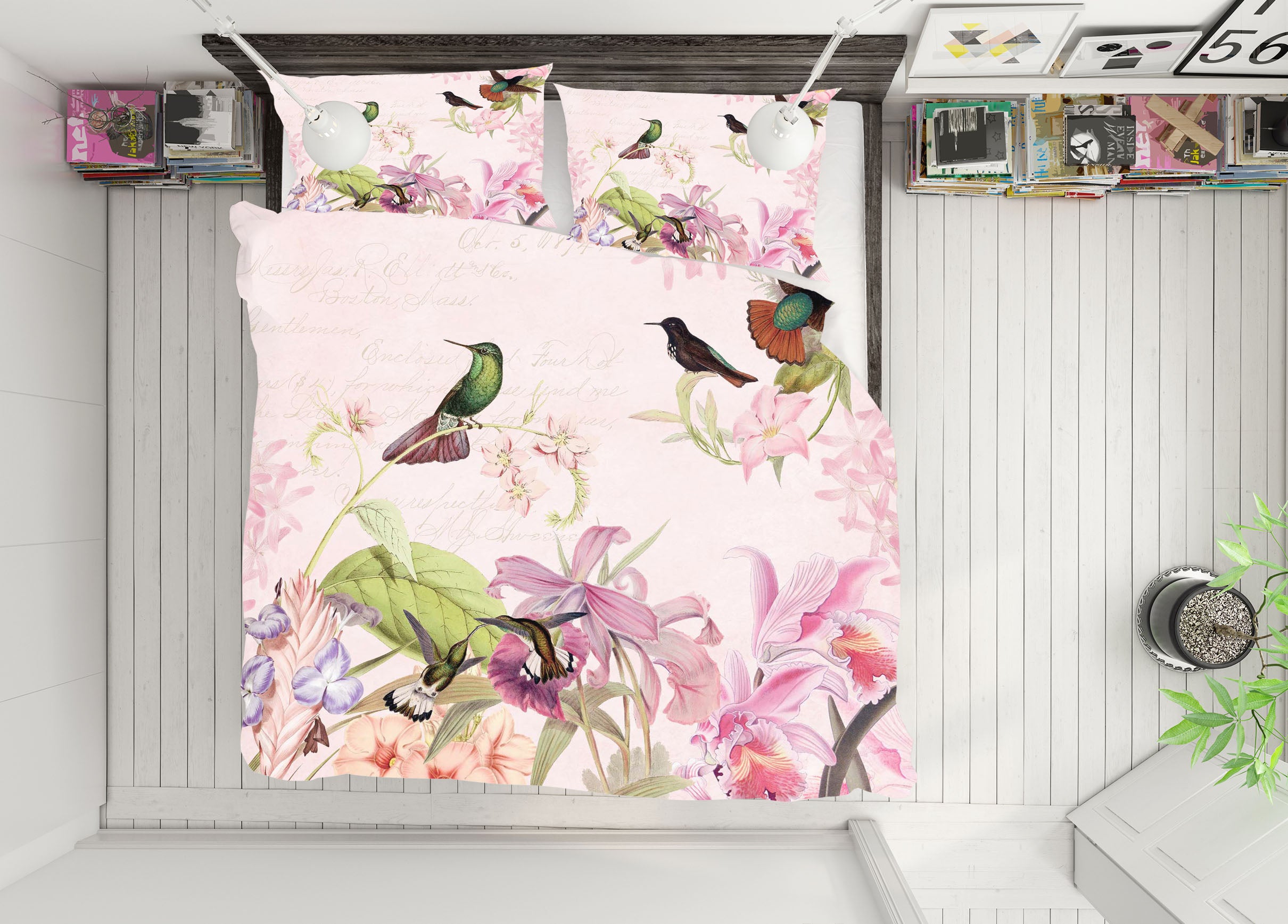 3D Pink Flowers Bird 18150 Uta Naumann Bedding Bed Pillowcases Quilt
