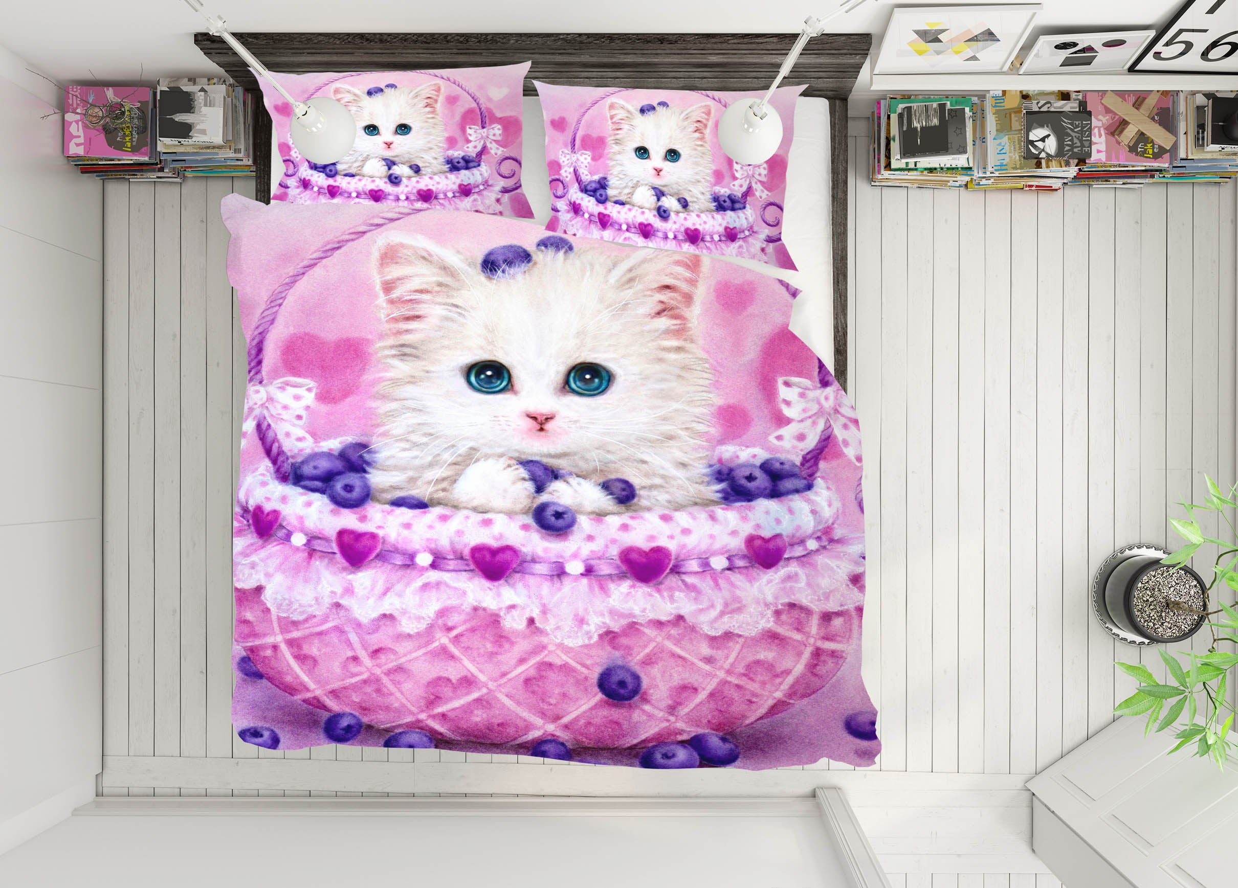3D Blueberry Cat 5820 Kayomi Harai Bedding Bed Pillowcases Quilt Cover Duvet Cover