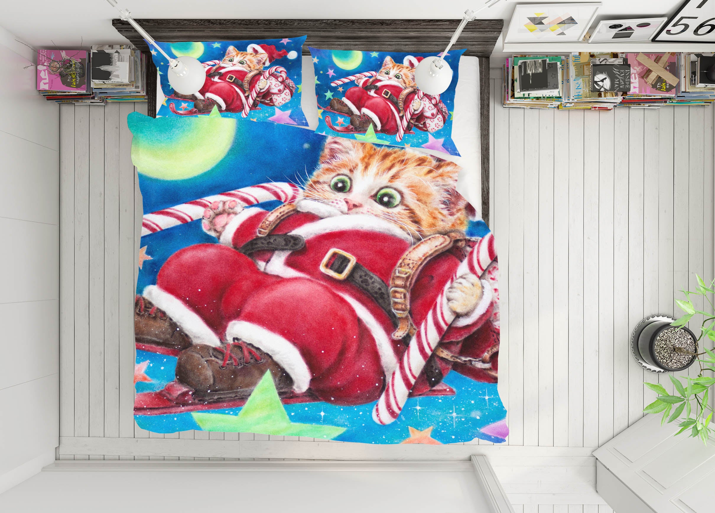 3D Christmas Cat Moon 5855 Kayomi Harai Bedding Bed Pillowcases Quilt Cover Duvet Cover