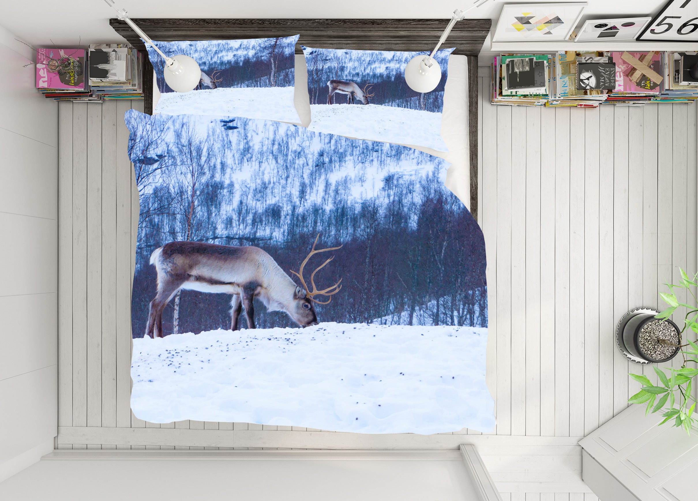 3D Elk Snow 21034 Bed Pillowcases Quilt