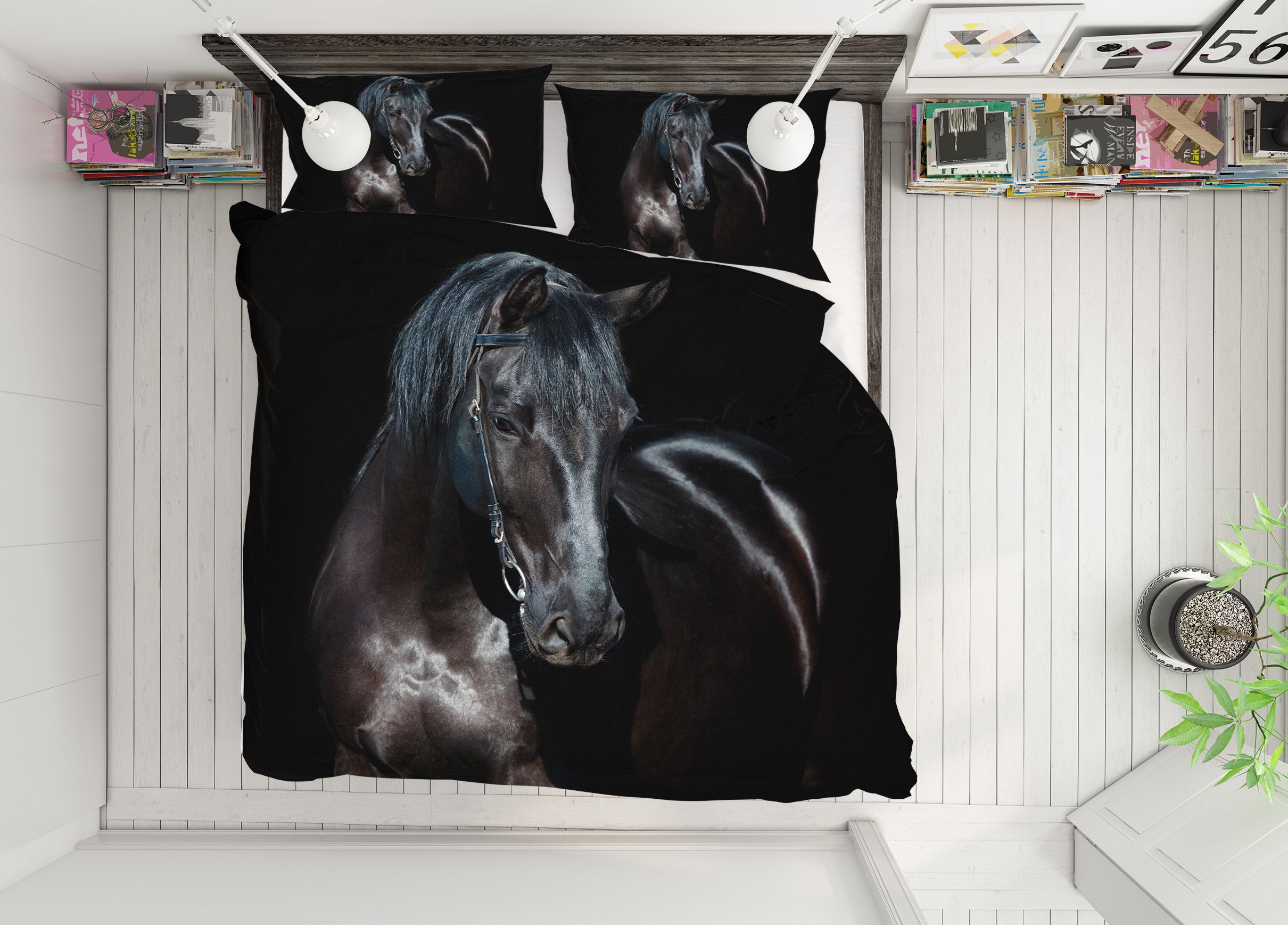 3D Black Horse 19214 Bed Pillowcases Quilt