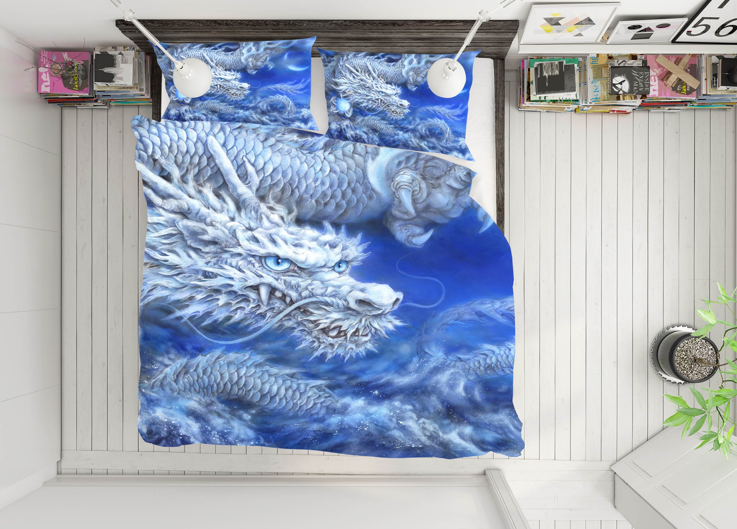 3D White Dragon 5881 Kayomi Harai Bedding Bed Pillowcases Quilt Cover Duvet Cover