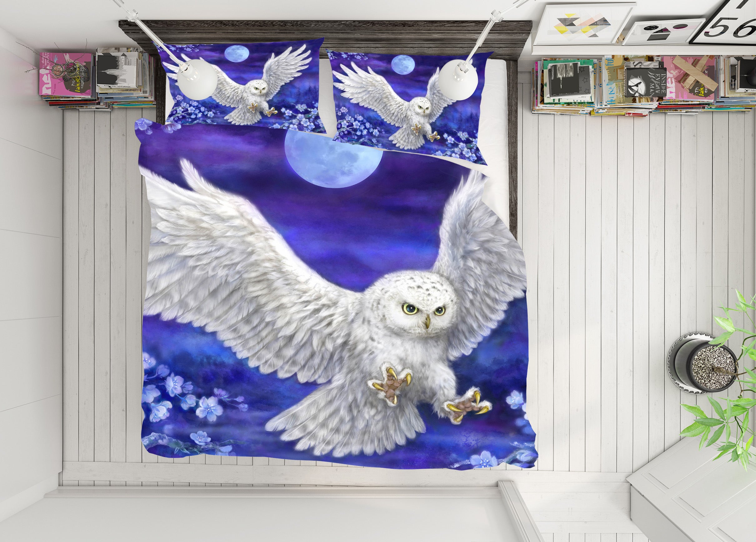 3D White Owl Moon 5884 Kayomi Harai Bedding Bed Pillowcases Quilt Cover Duvet Cover