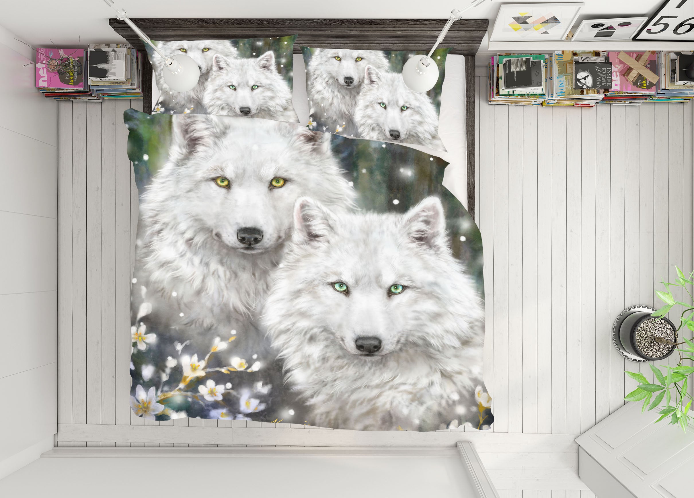 3D White Wolf Flower 5885 Kayomi Harai Bedding Bed Pillowcases Quilt Cover Duvet Cover