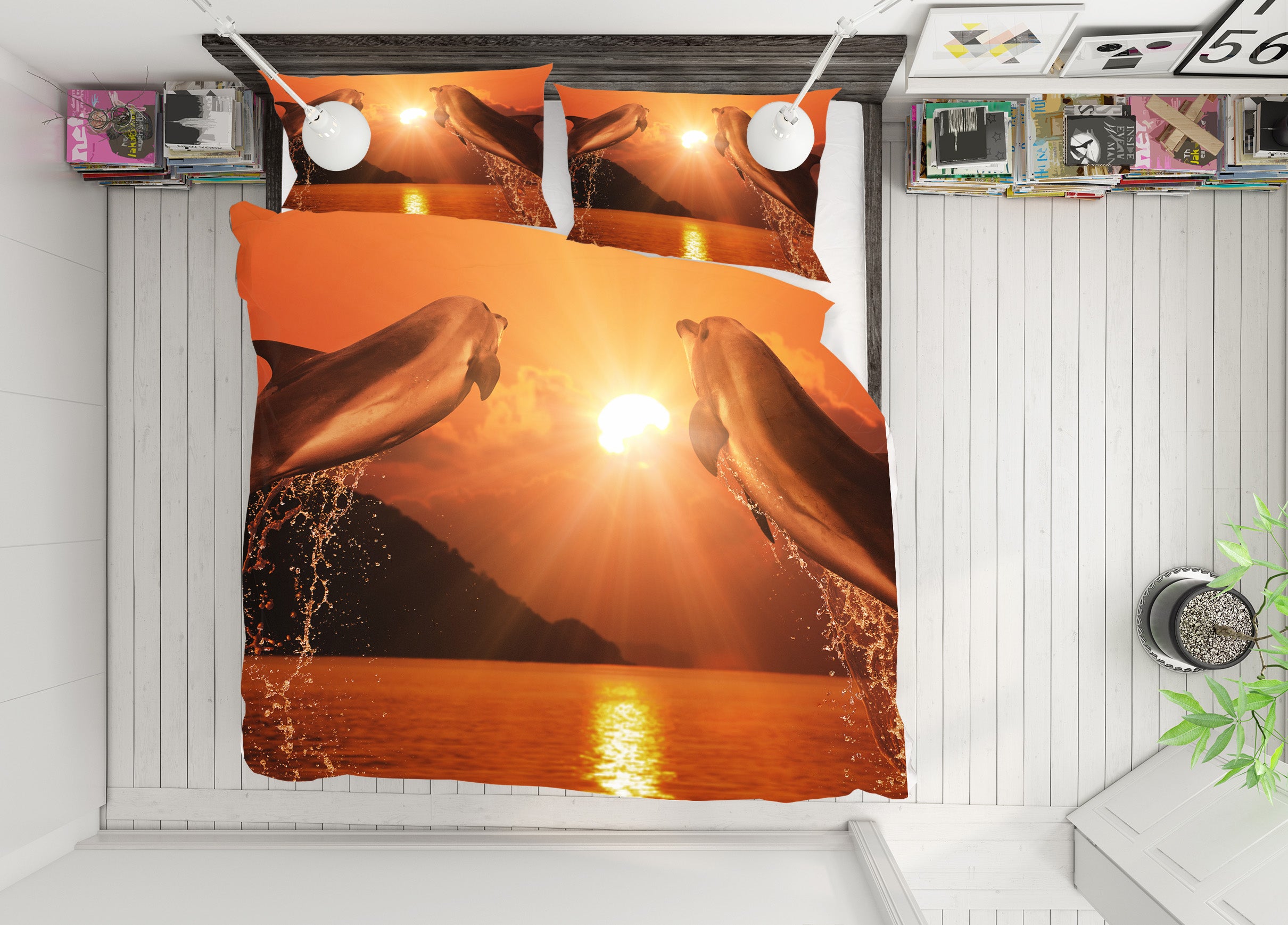 3D Jump Dolphin 19217 Bed Pillowcases Quilt