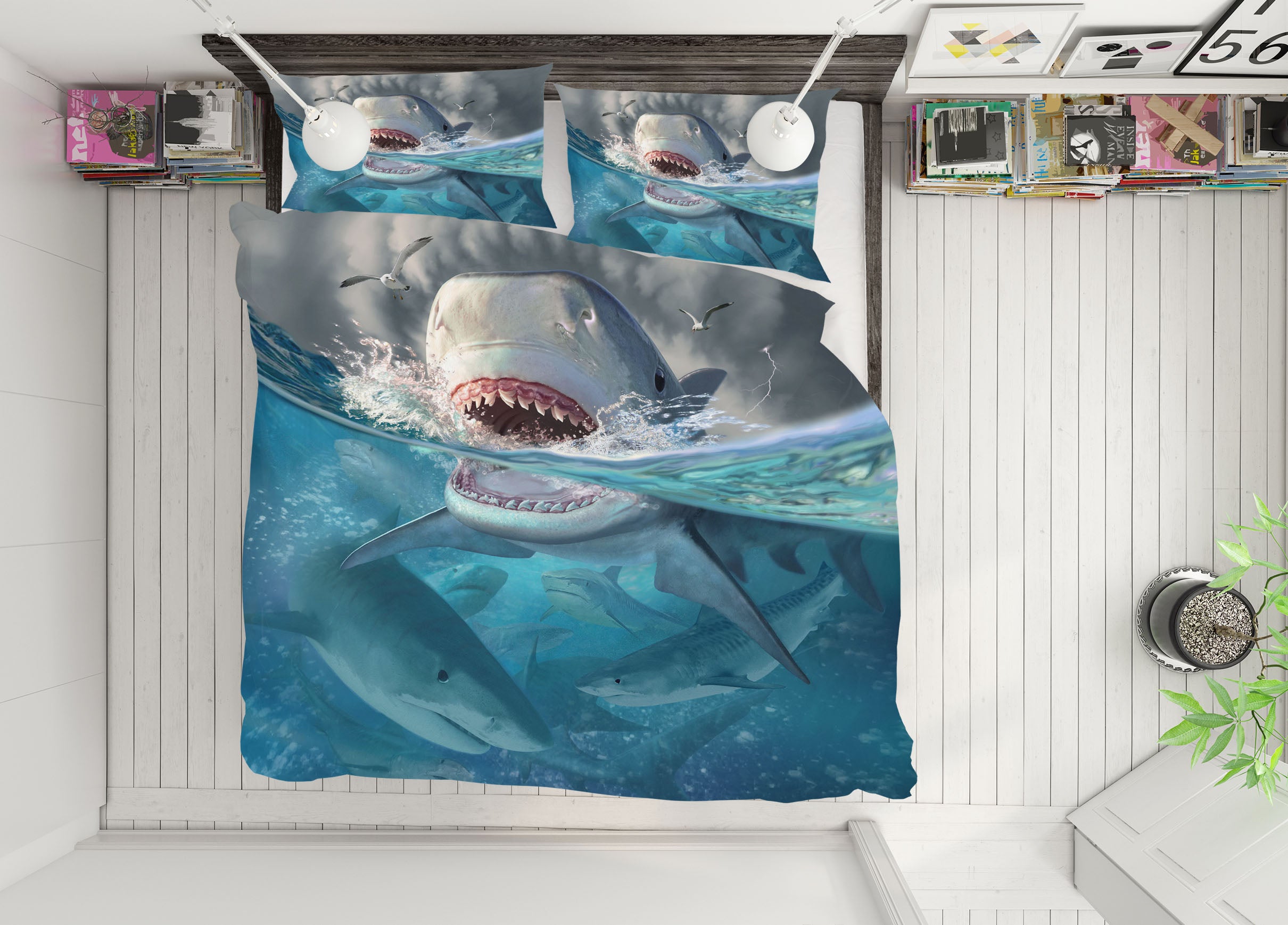 3D Tiger Sharks 18073 Jerry LoFaro bedding Bed Pillowcases Quilt