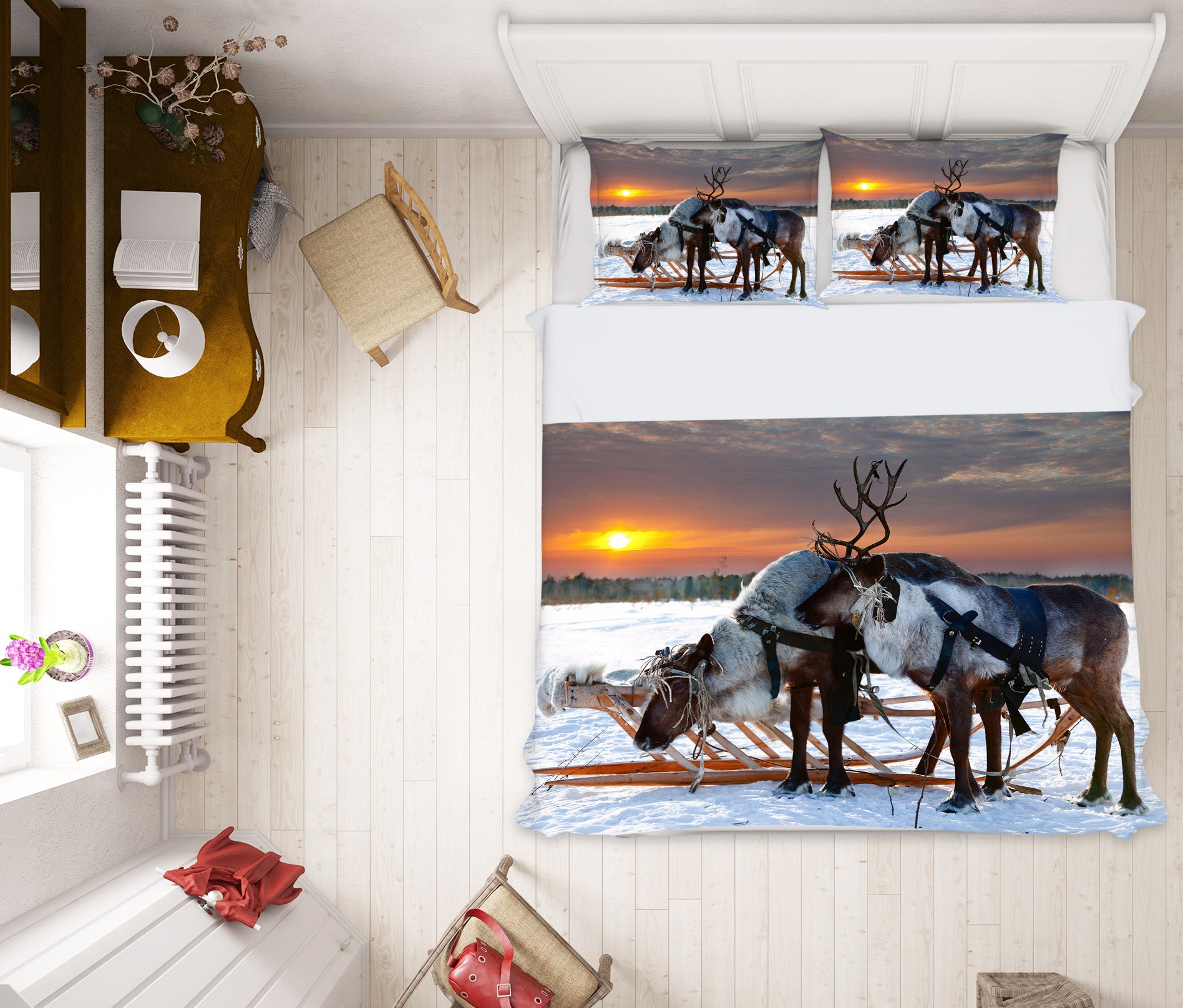 3D Elk Sled 21008 Bed Pillowcases Quilt