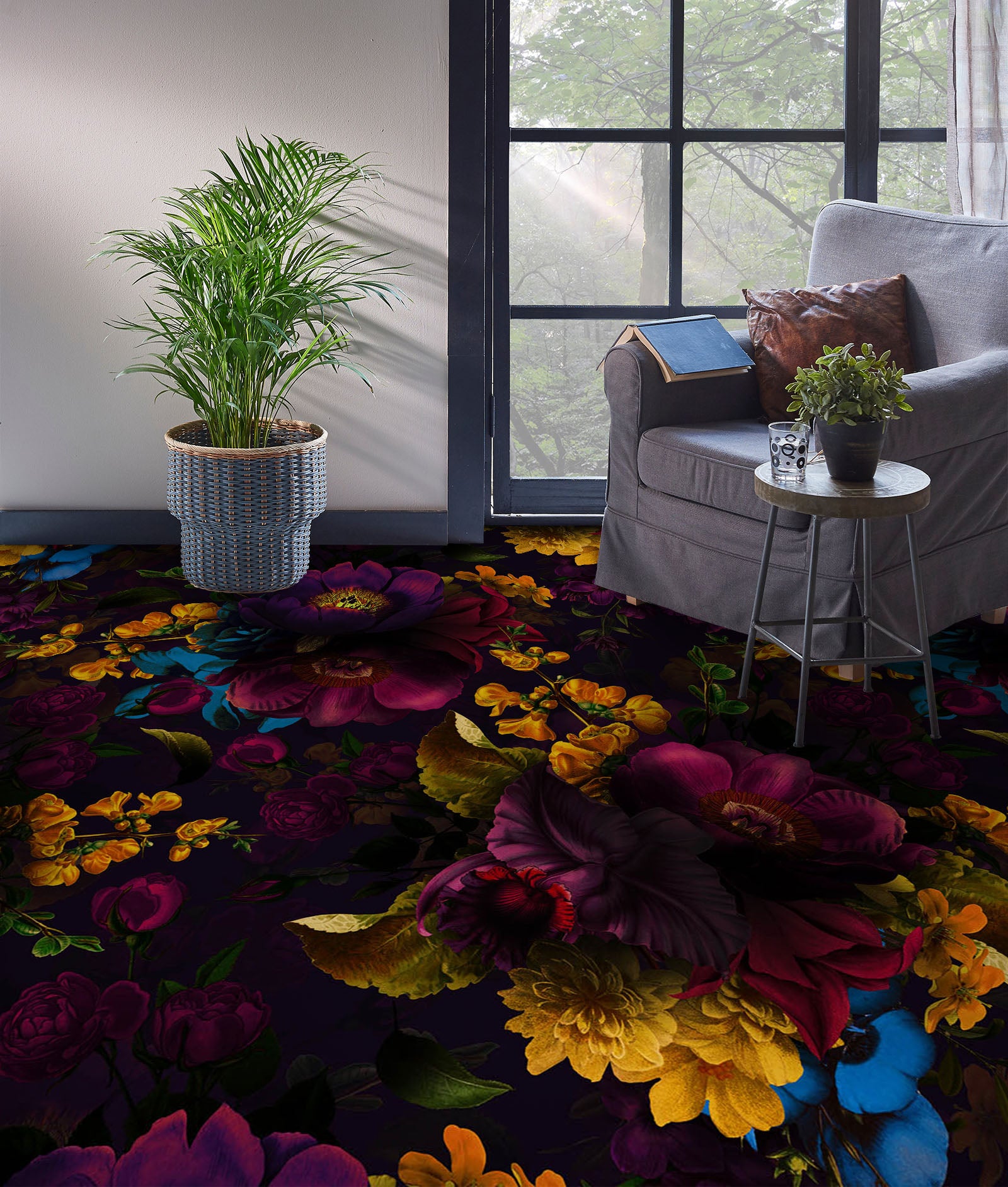 3D Dark Flowers 10011 Uta Naumann Floor Mural