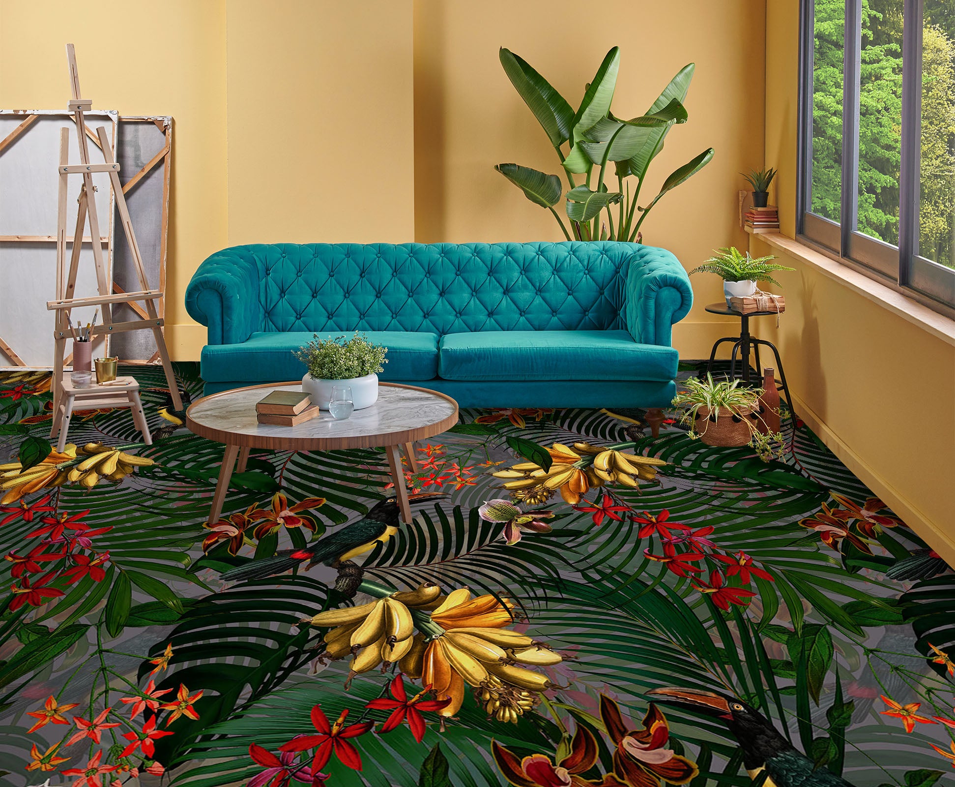 3D Flower Bush Leaves 10004 Uta Naumann Floor Mural