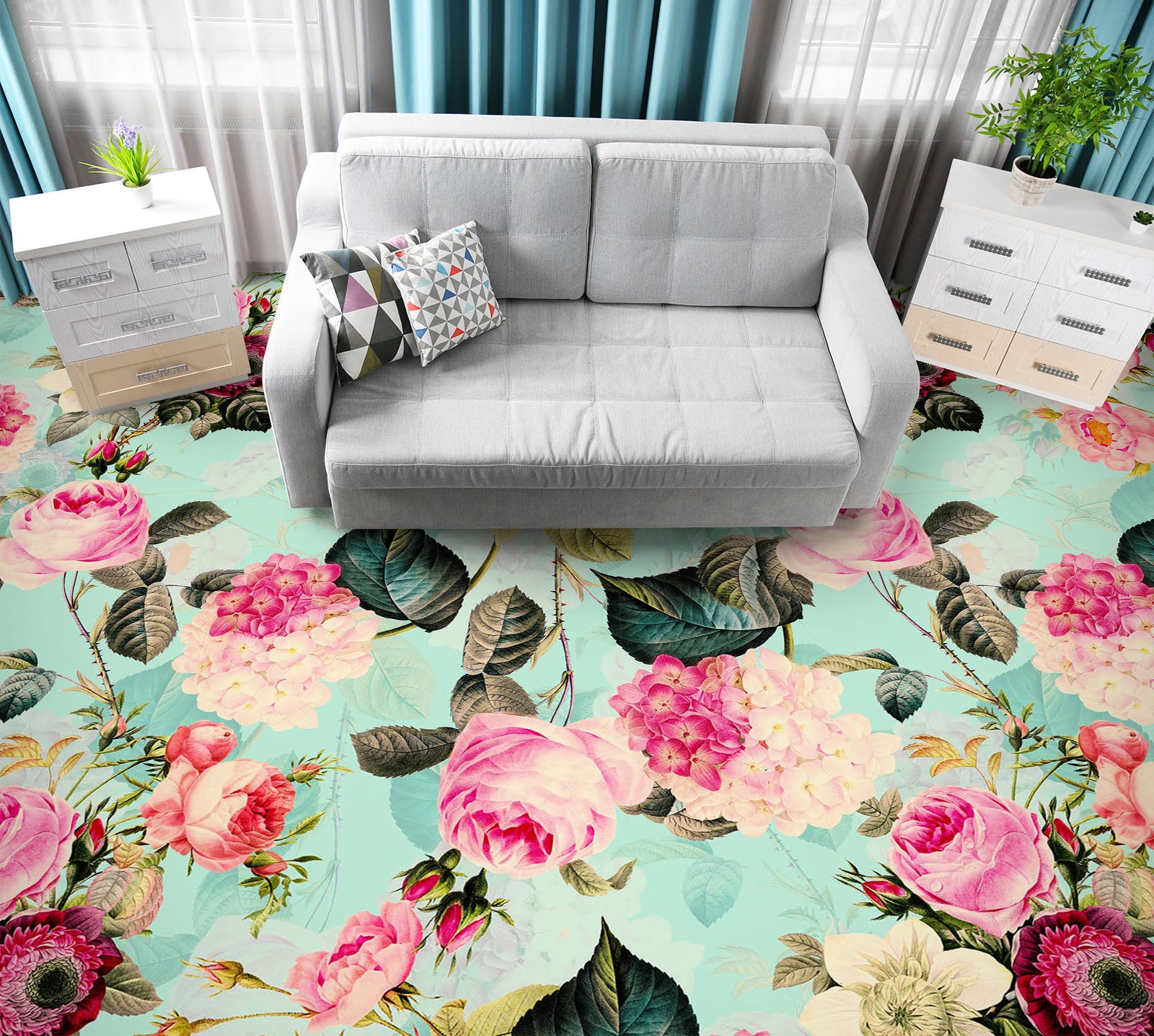 3D Pink Flower Pattern 99208 Uta Naumann Floor Mural