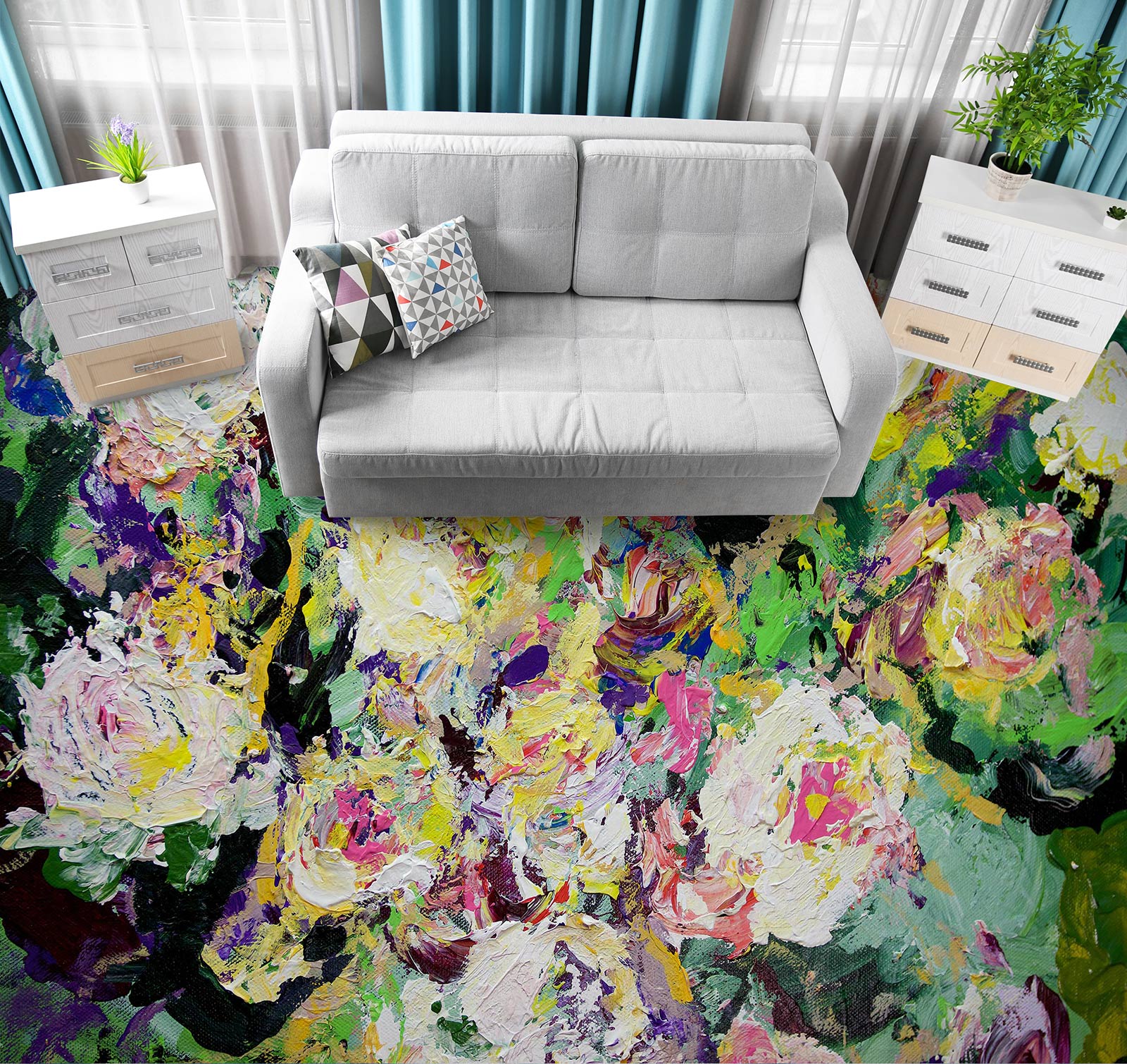 3D Flower Bush Painting 9685 Allan P. Friedlander Floor Mural