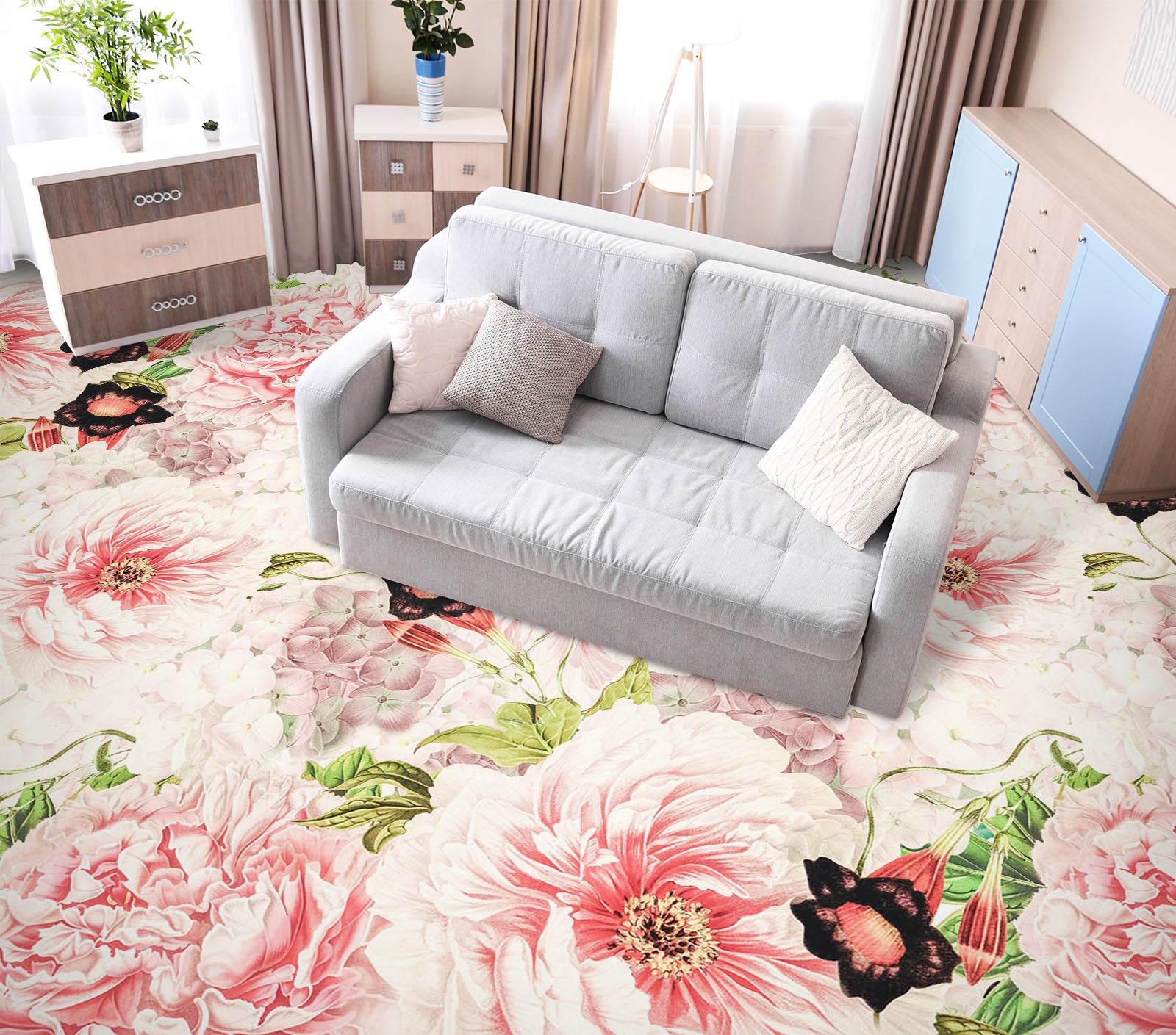 3D Pink Flowers 99209 Uta Naumann Floor Mural