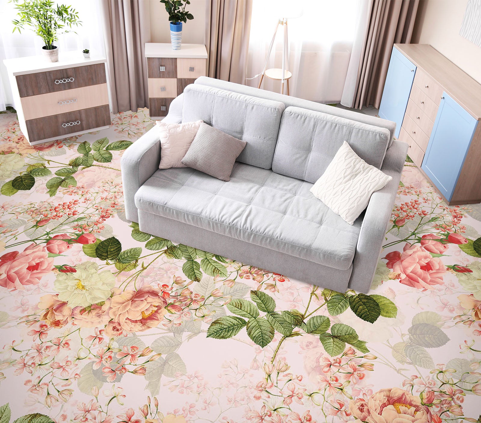 3D Pink Rose Pattern 99205 Uta Naumann Floor Mural