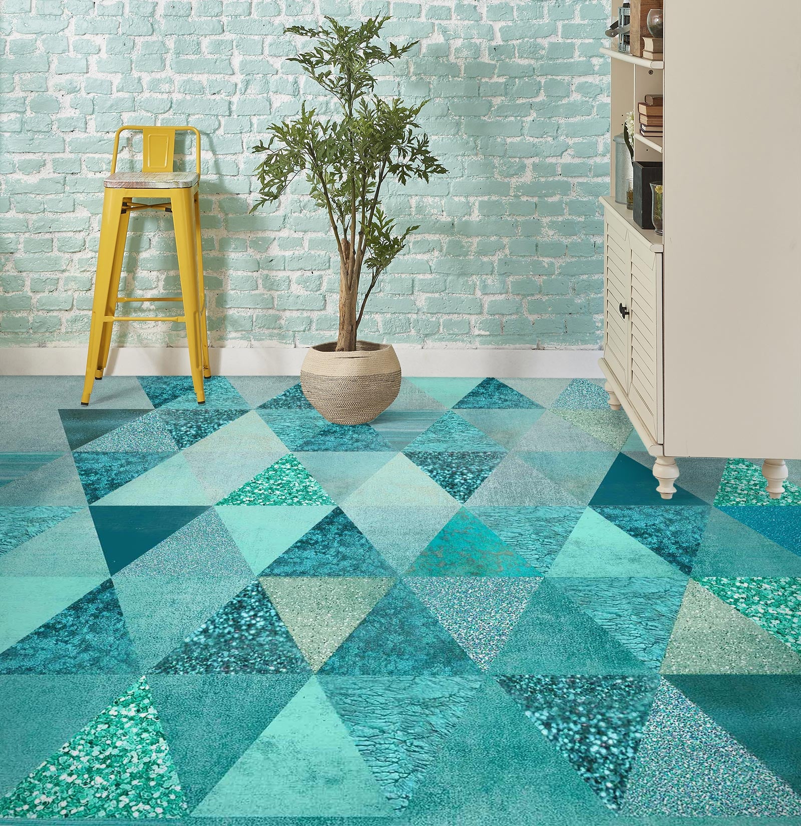 3D Green Triangle Pattern 102117 Andrea Haase Floor Mural