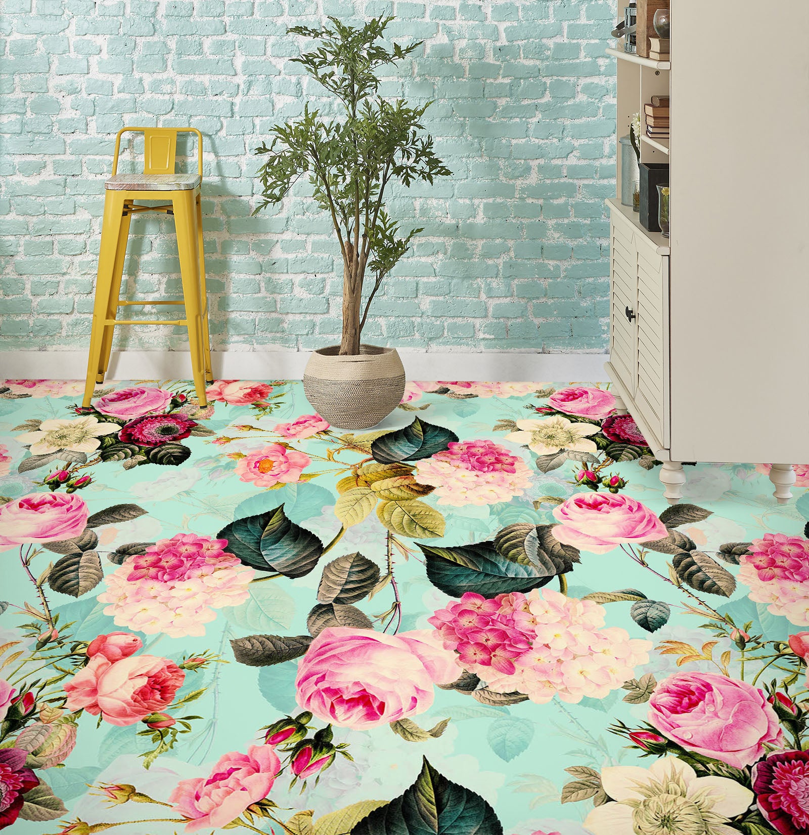 3D Pink Flower Pattern 99208 Uta Naumann Floor Mural