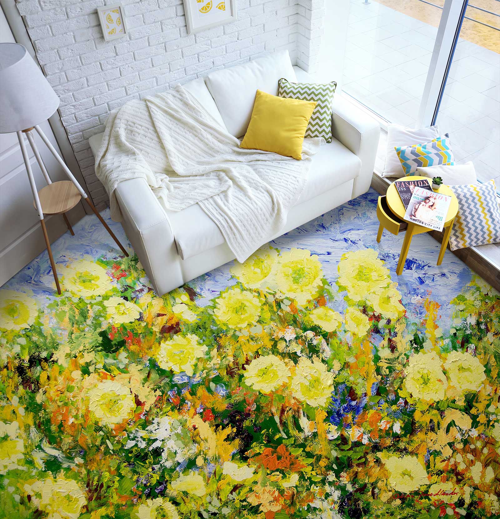 3D Yellow Flowers 9679 Allan P. Friedlander Floor Mural