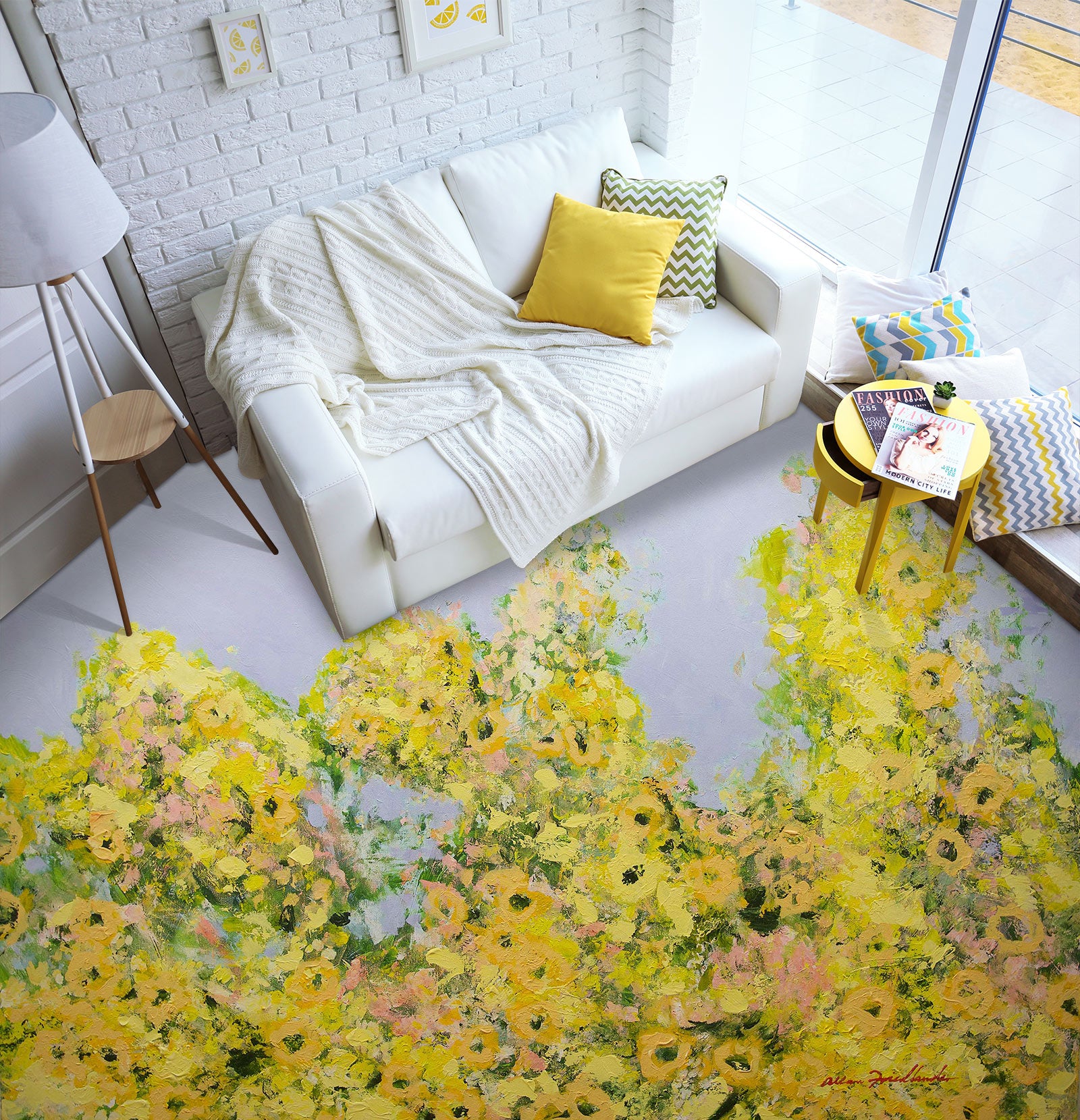 3D Yellow Floral Flowers Clump 9683 Allan P. Friedlander Floor Mural