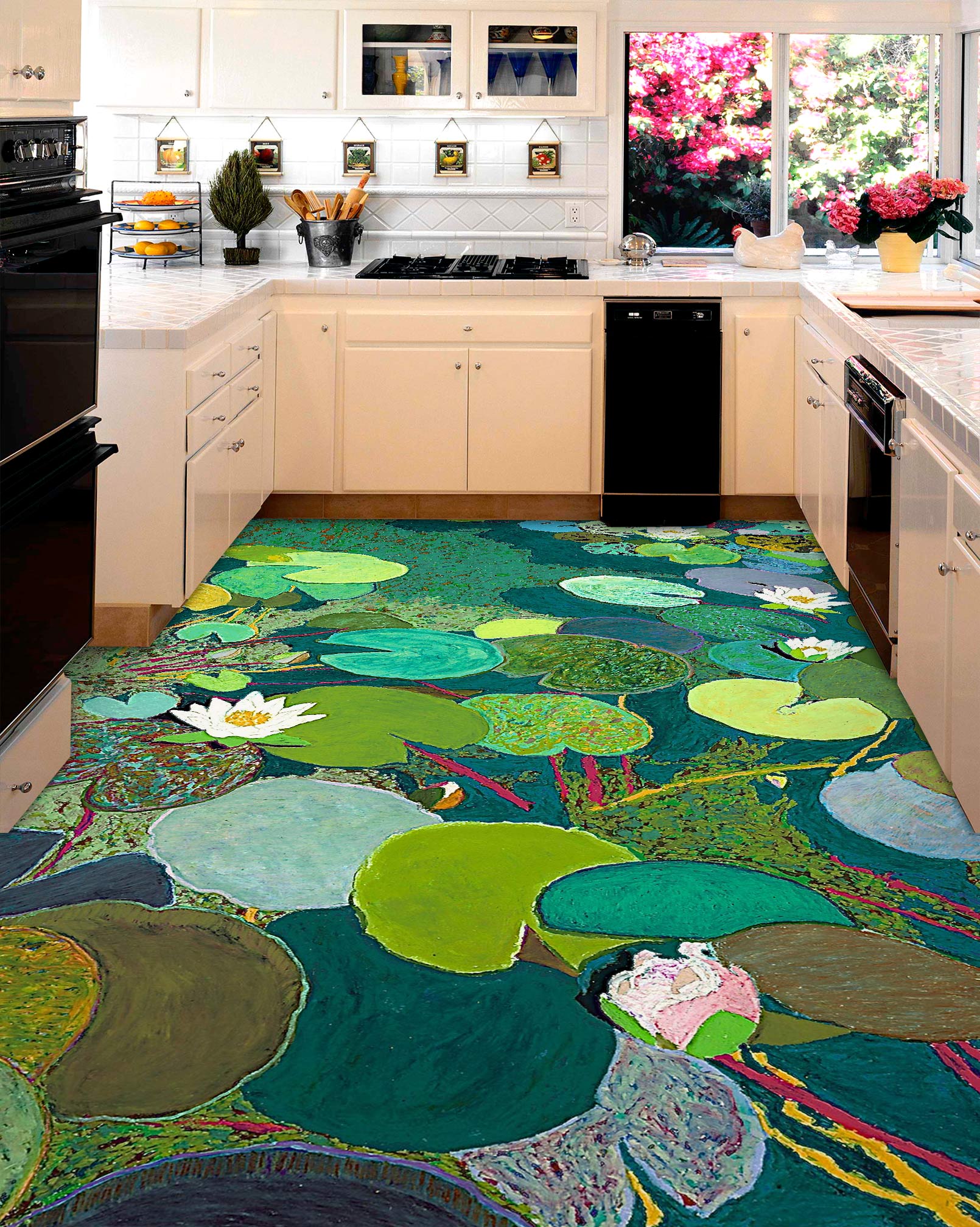 3D Lotus Leaf Pond Painting 96105 Allan P. Friedlander Floor Mural