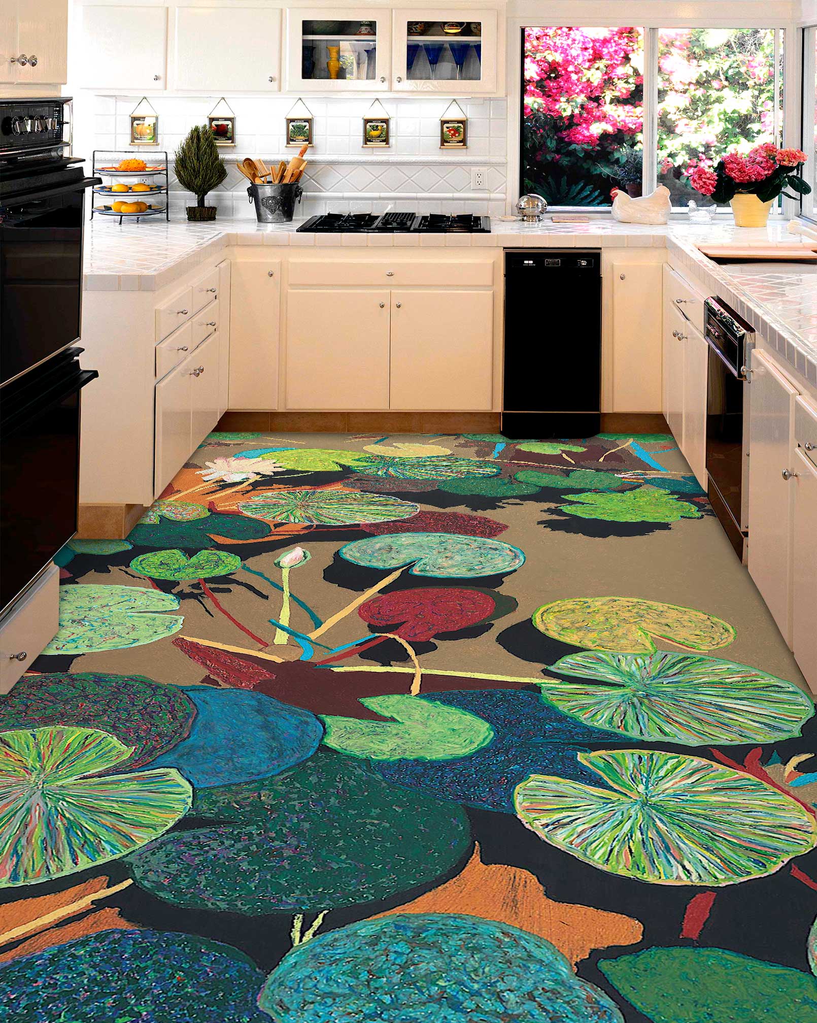 3D Lotus Pond Leaf Painting 96115 Allan P. Friedlander Floor Mural