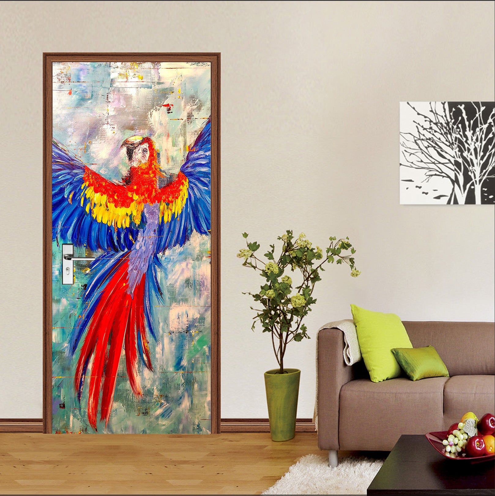 3D Watercolor Parrot 858 Skromova Marina Door Mural