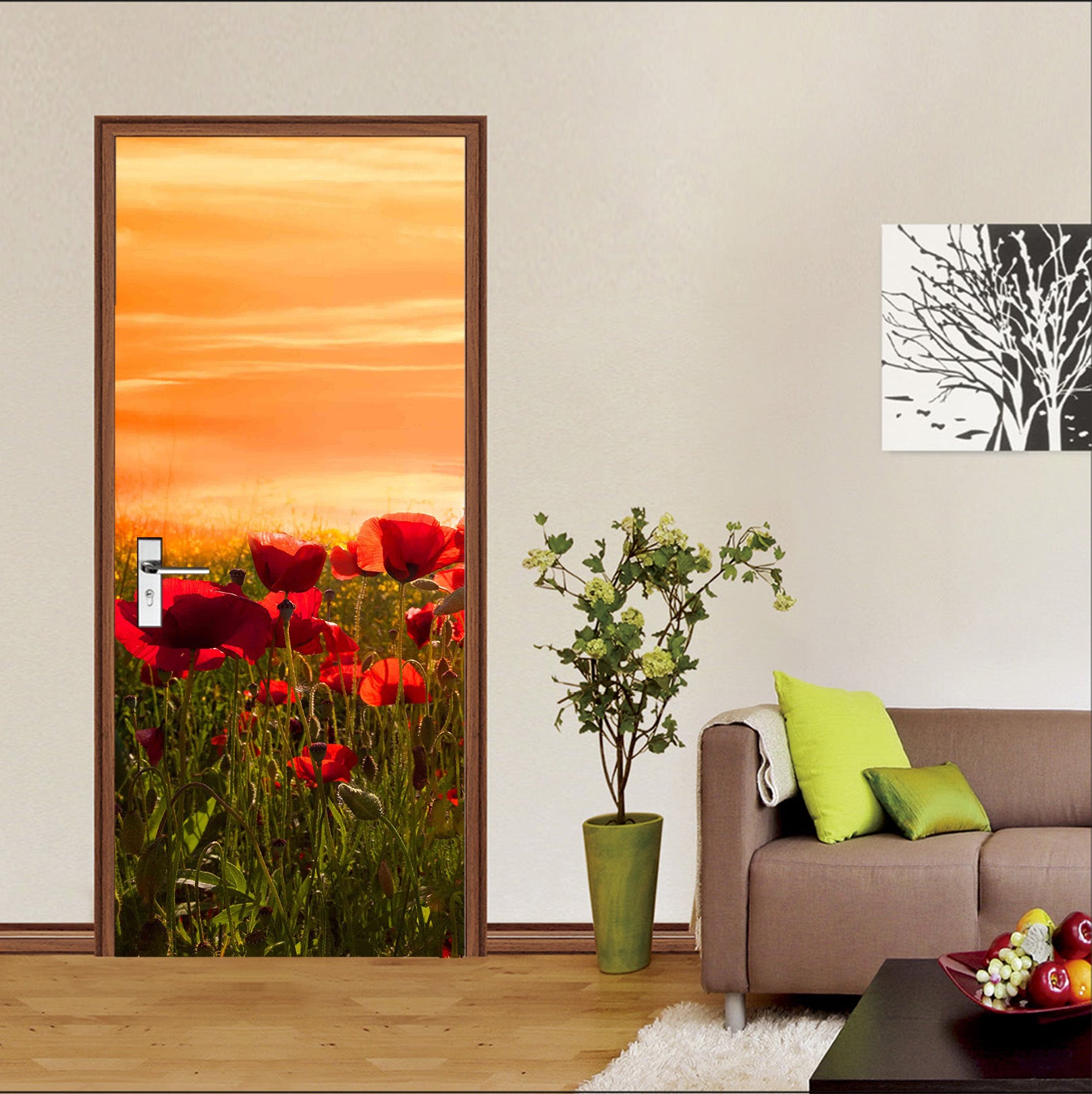 3D Red Flower Meadow 12257 Marco Carmassi Door Mural