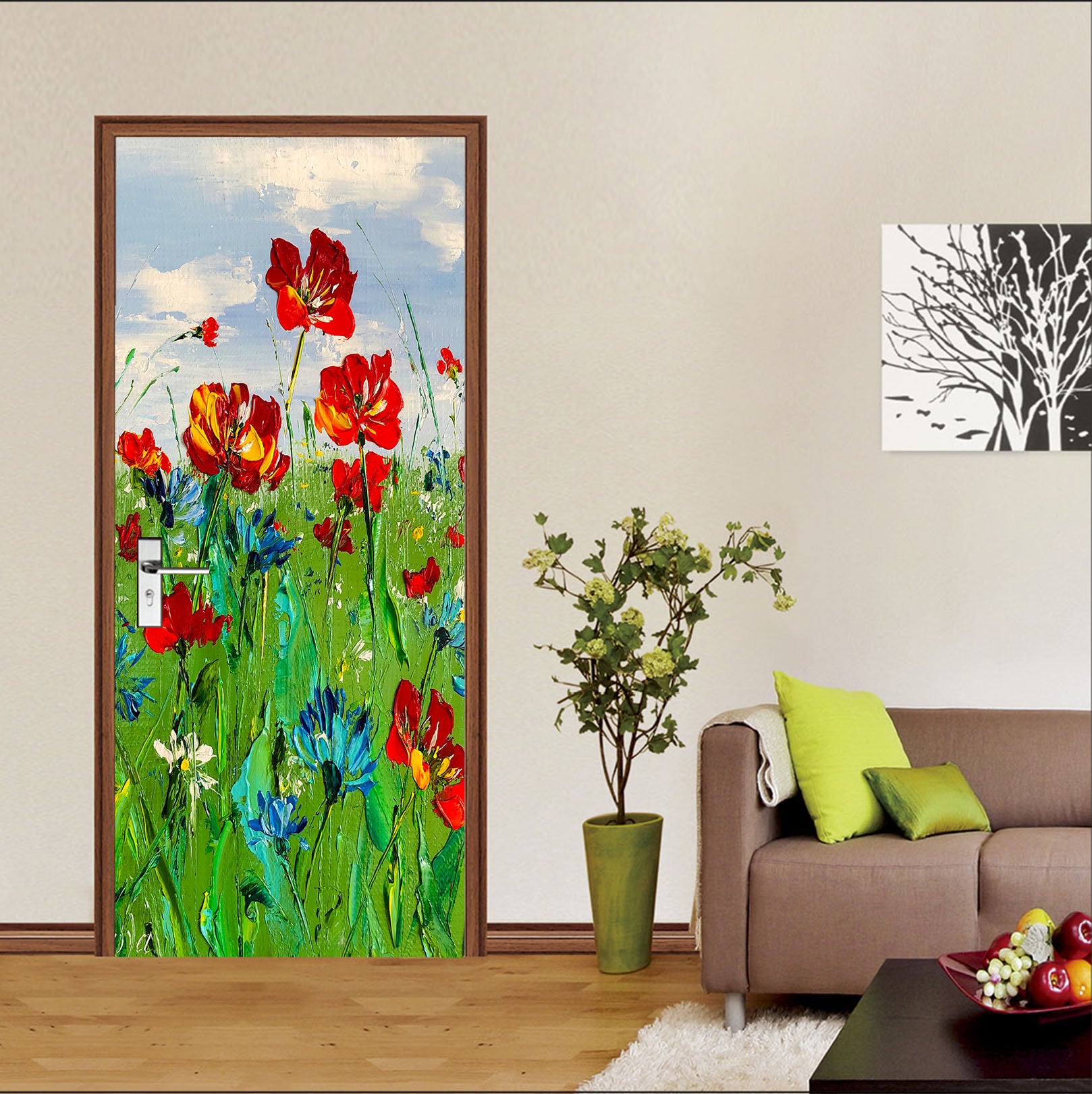 3D Red Flower 3308 Skromova Marina Door Mural